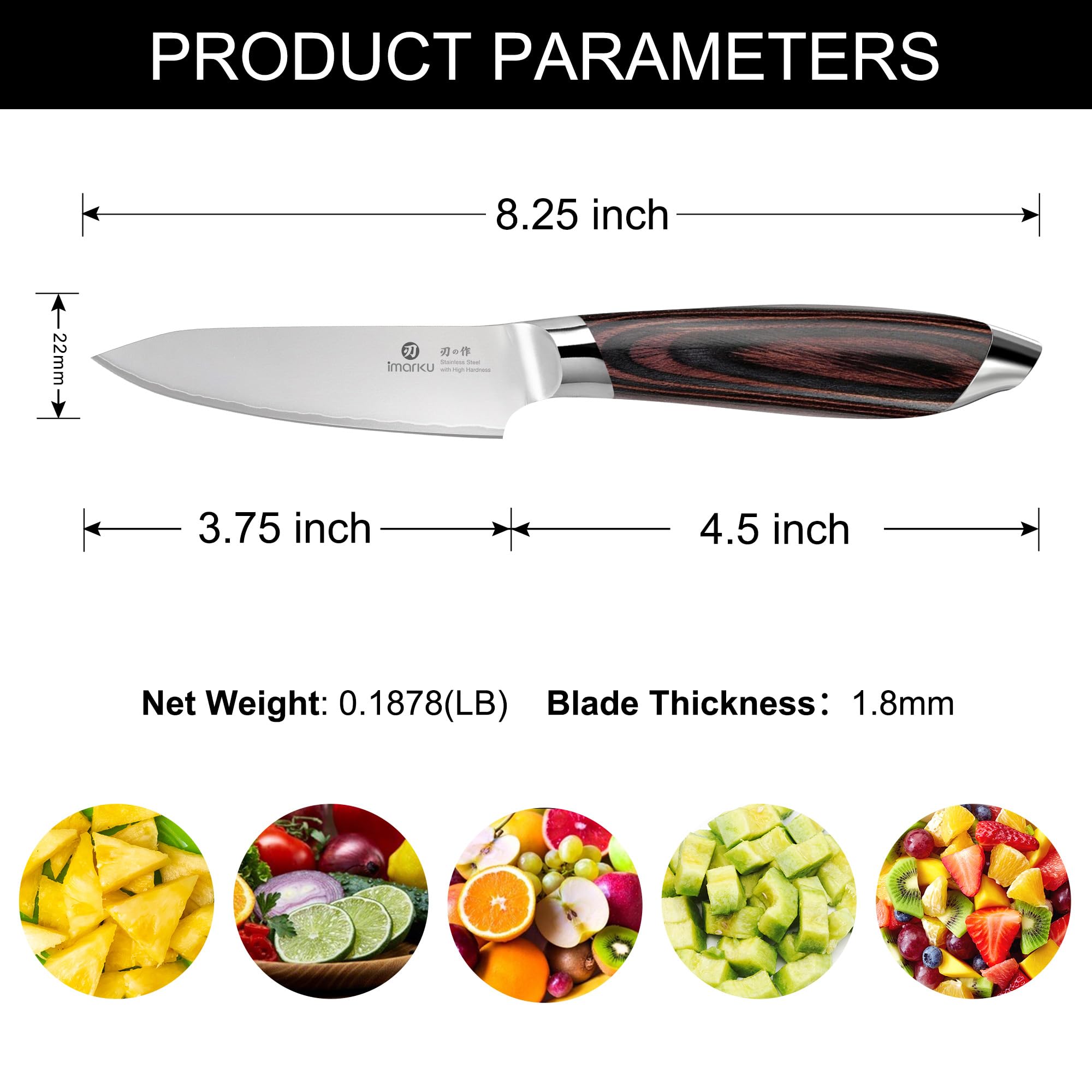 Paring Knife 3.75 Inch High Carbon Stainless Steel Fruit Knife