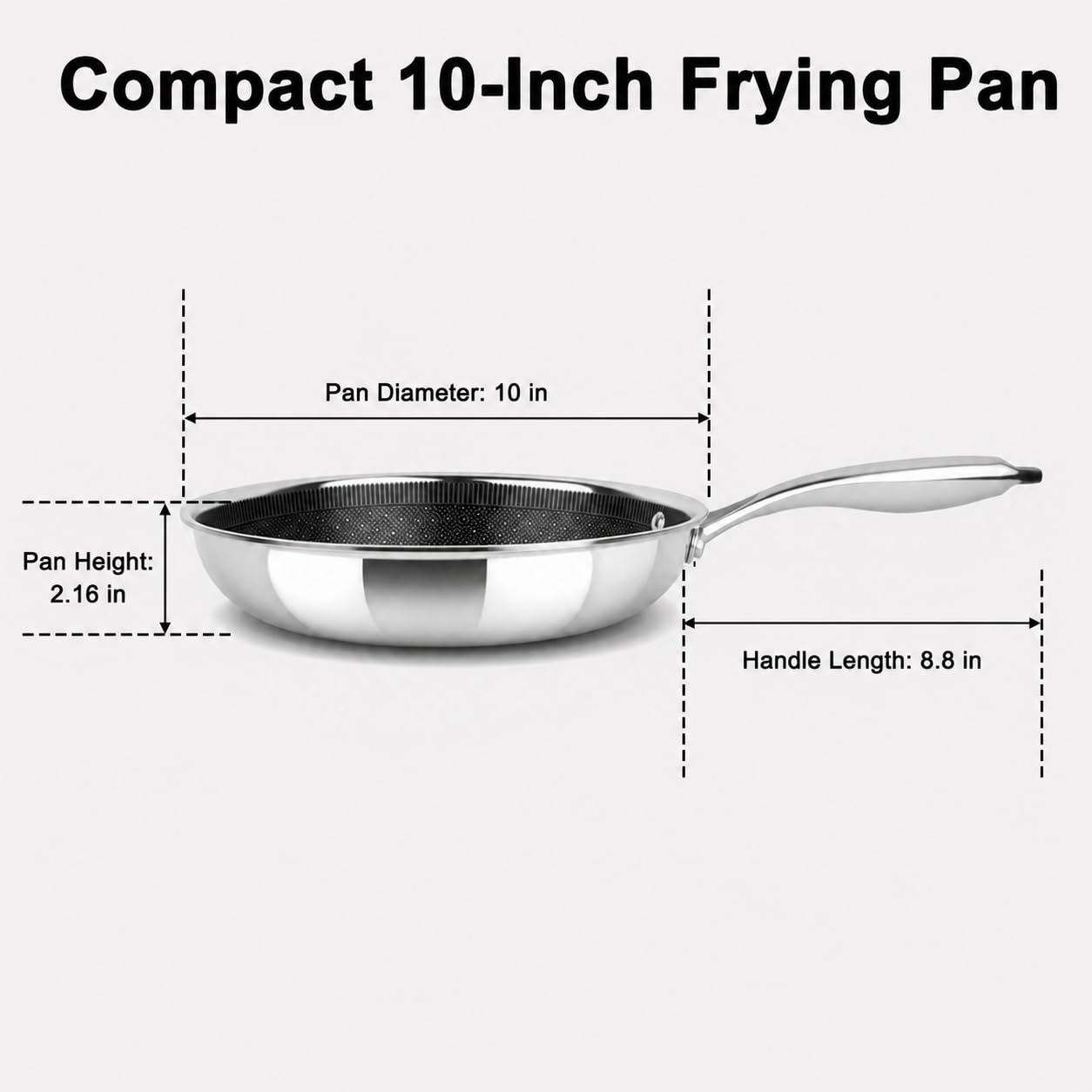 Hybrid Stainless Steel Non Stick Frying Pan 8" 10“ & 12" with Honeycomb Ceramic Surface
