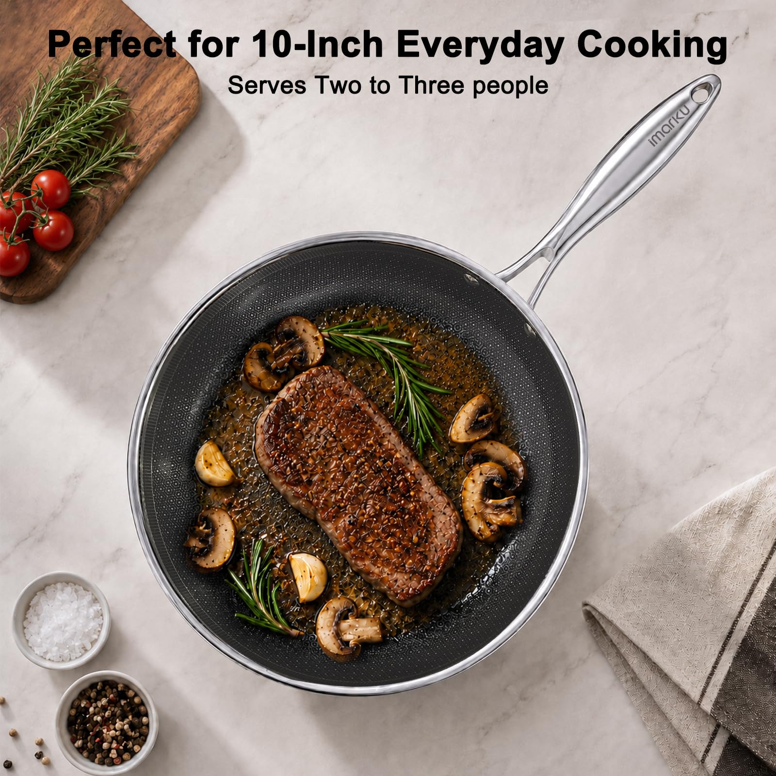 Hybrid Stainless Steel Non Stick Frying Pan 8" 10“ & 12" with Honeycomb Ceramic Surface