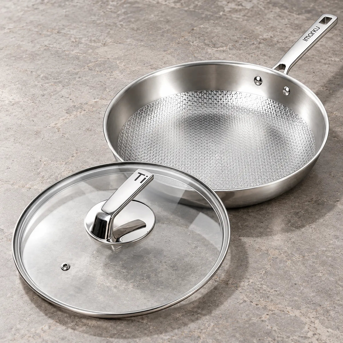 Imarku Titanium Nonstick Frying Pans with Lids | 8", 10", 12"