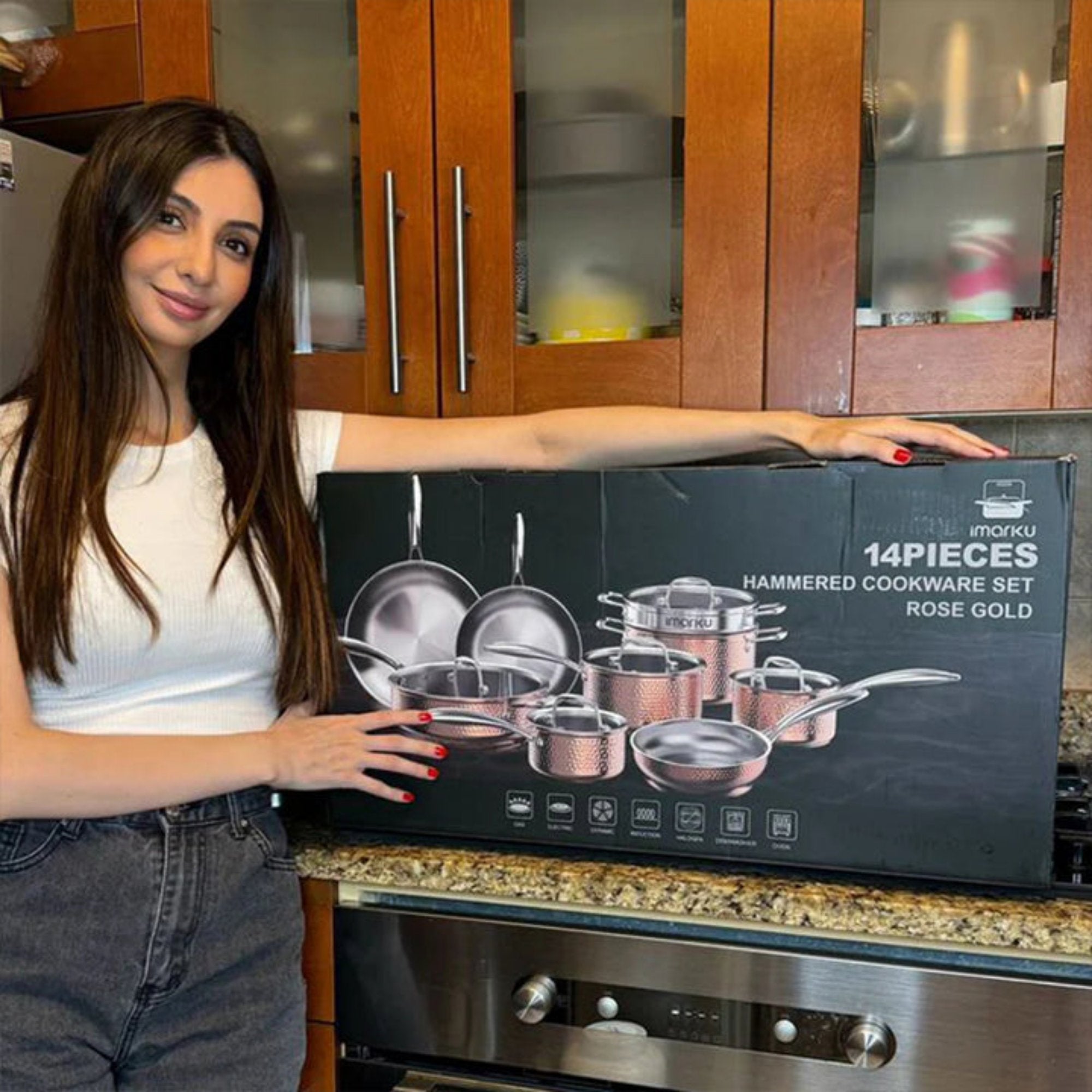 imarku rose gold cookware set recommended by kol