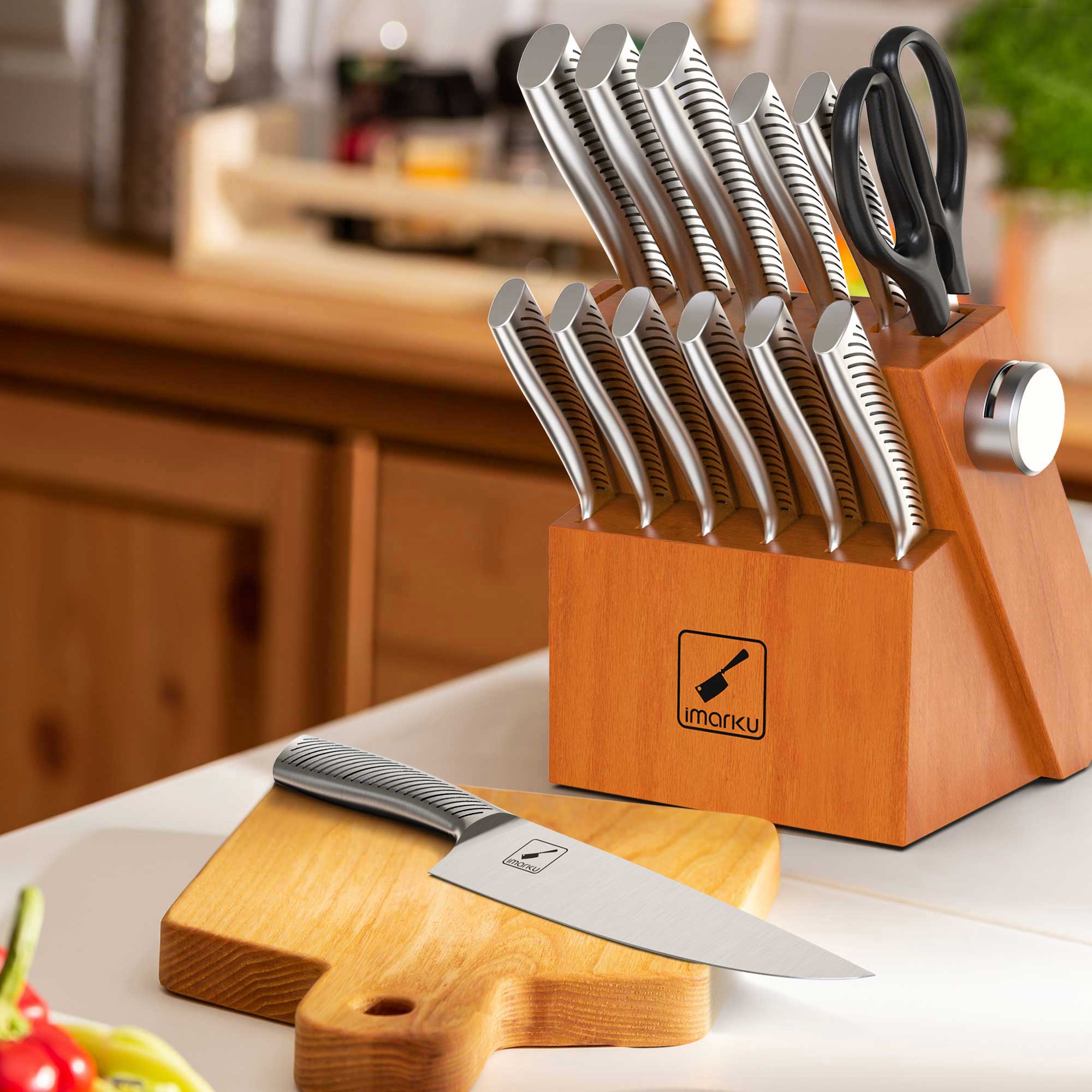 imarku orange block base knife set