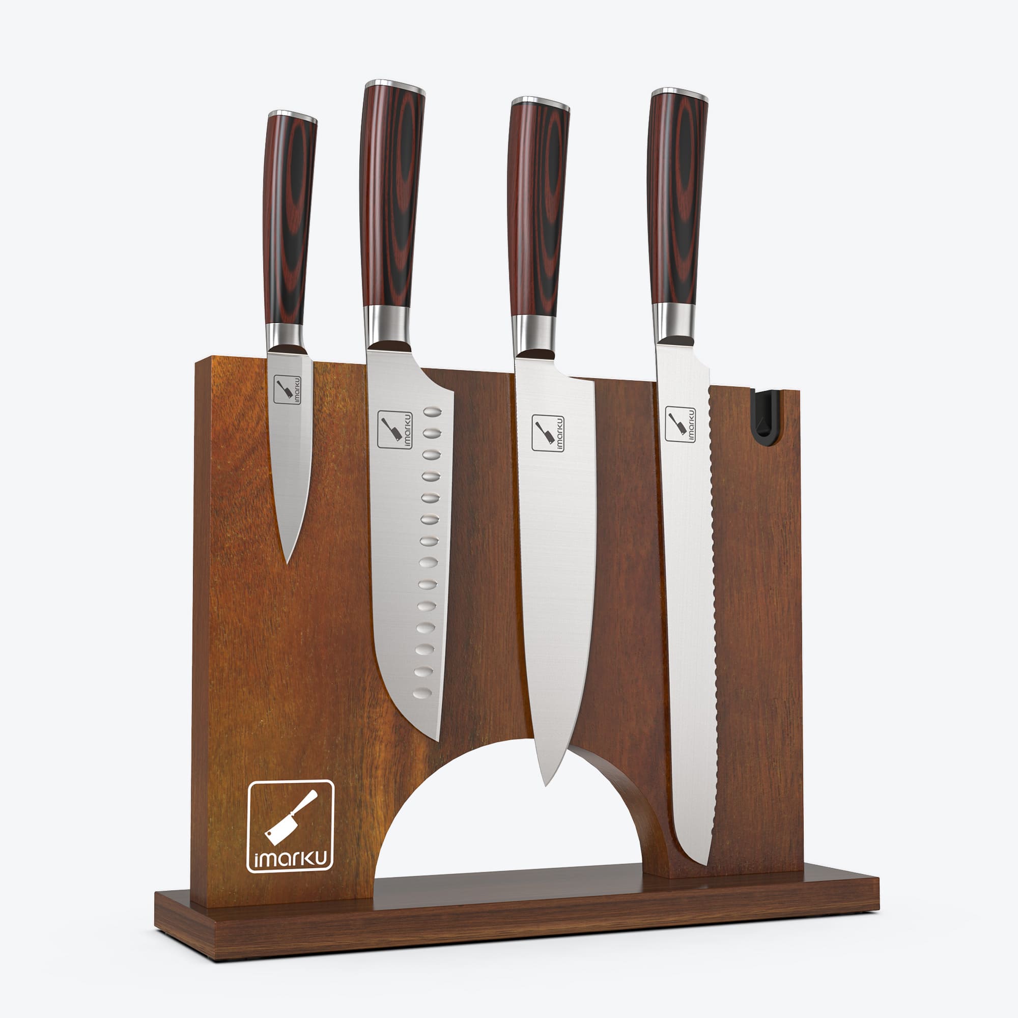 imarku wooden magnetic knife holder with 4pc chef knives set