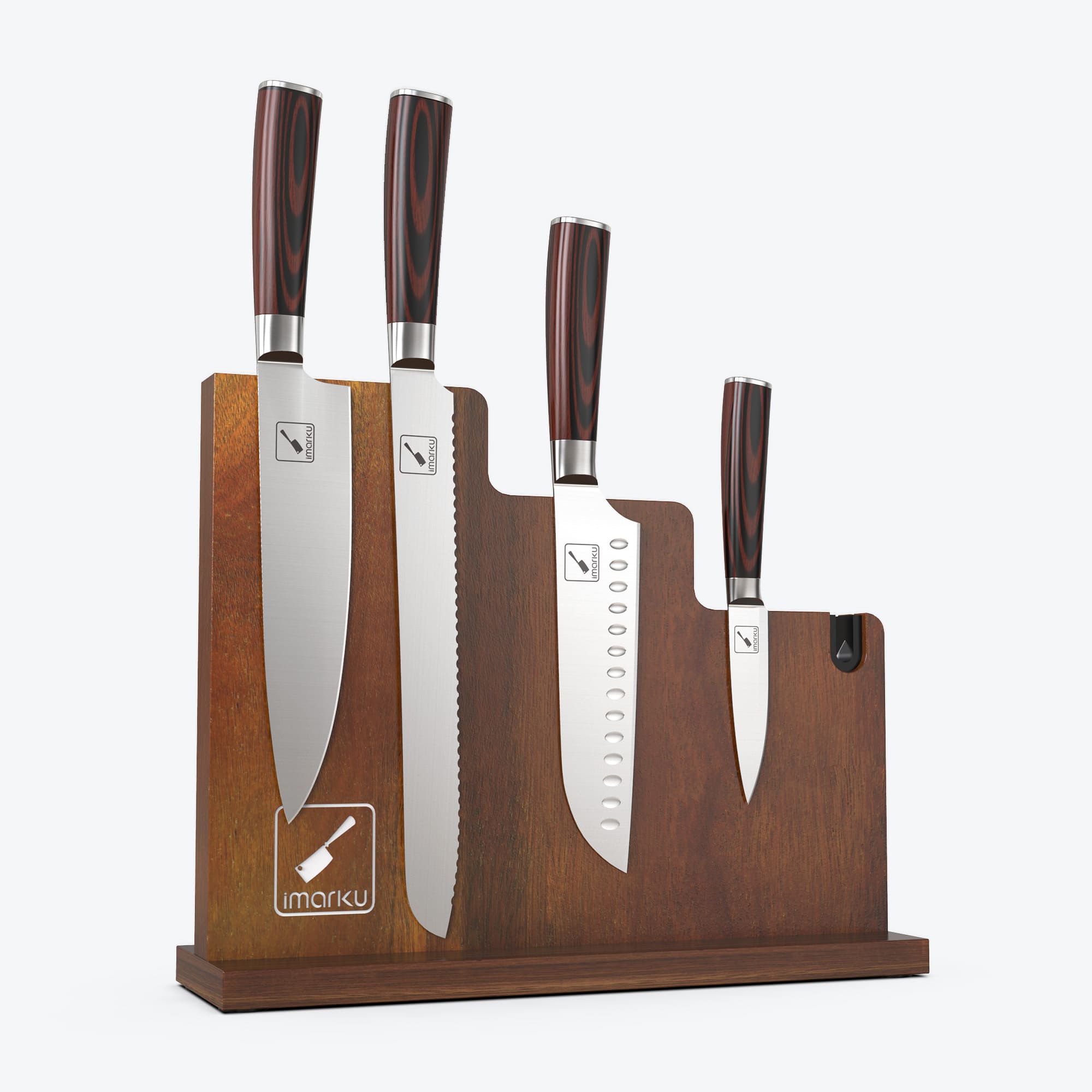 imarku 4pc kitchen chef knife set and magnetic knife holder bundle