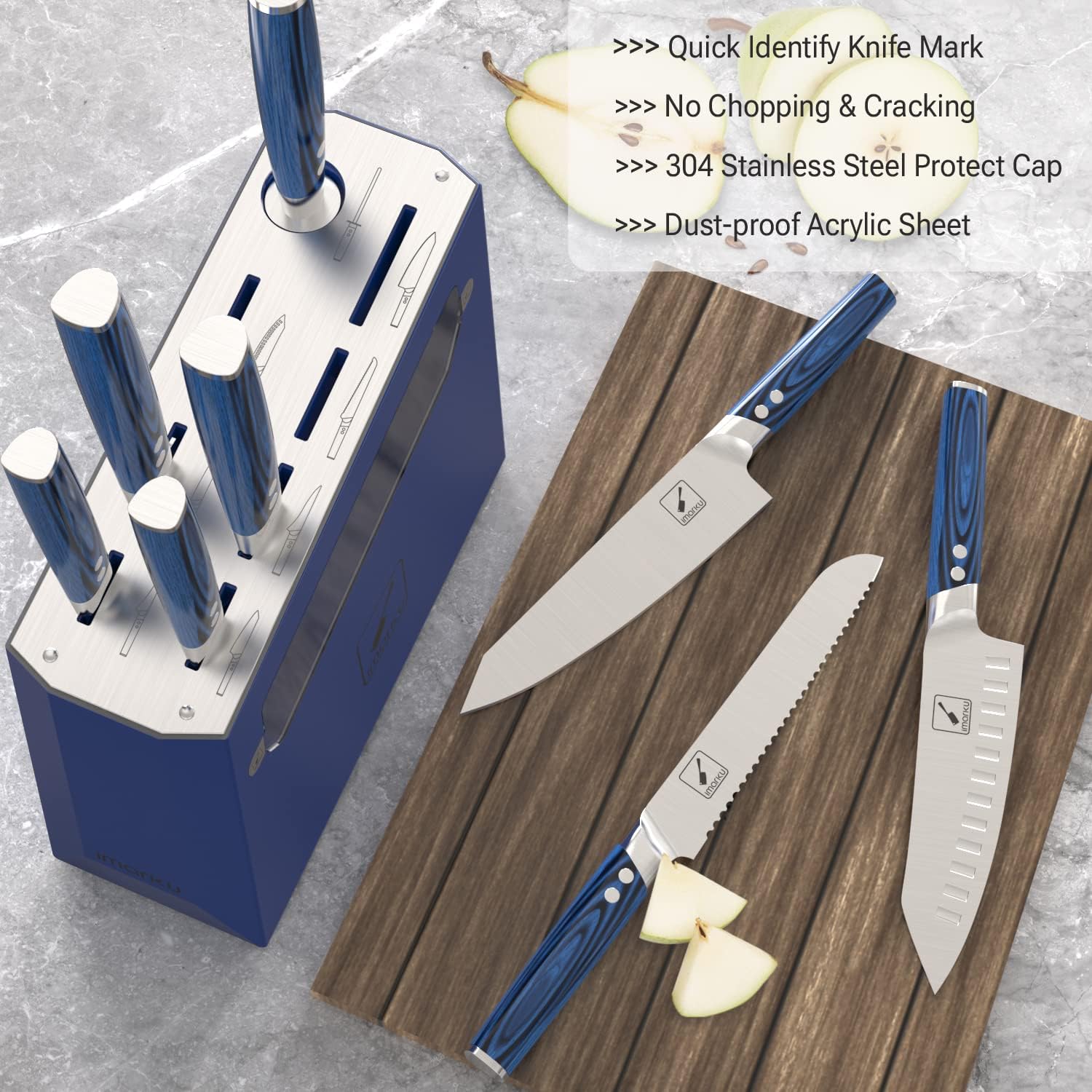 9 Pcs Food Grade Stainless Steel Blue Knife Set With Sharpener
