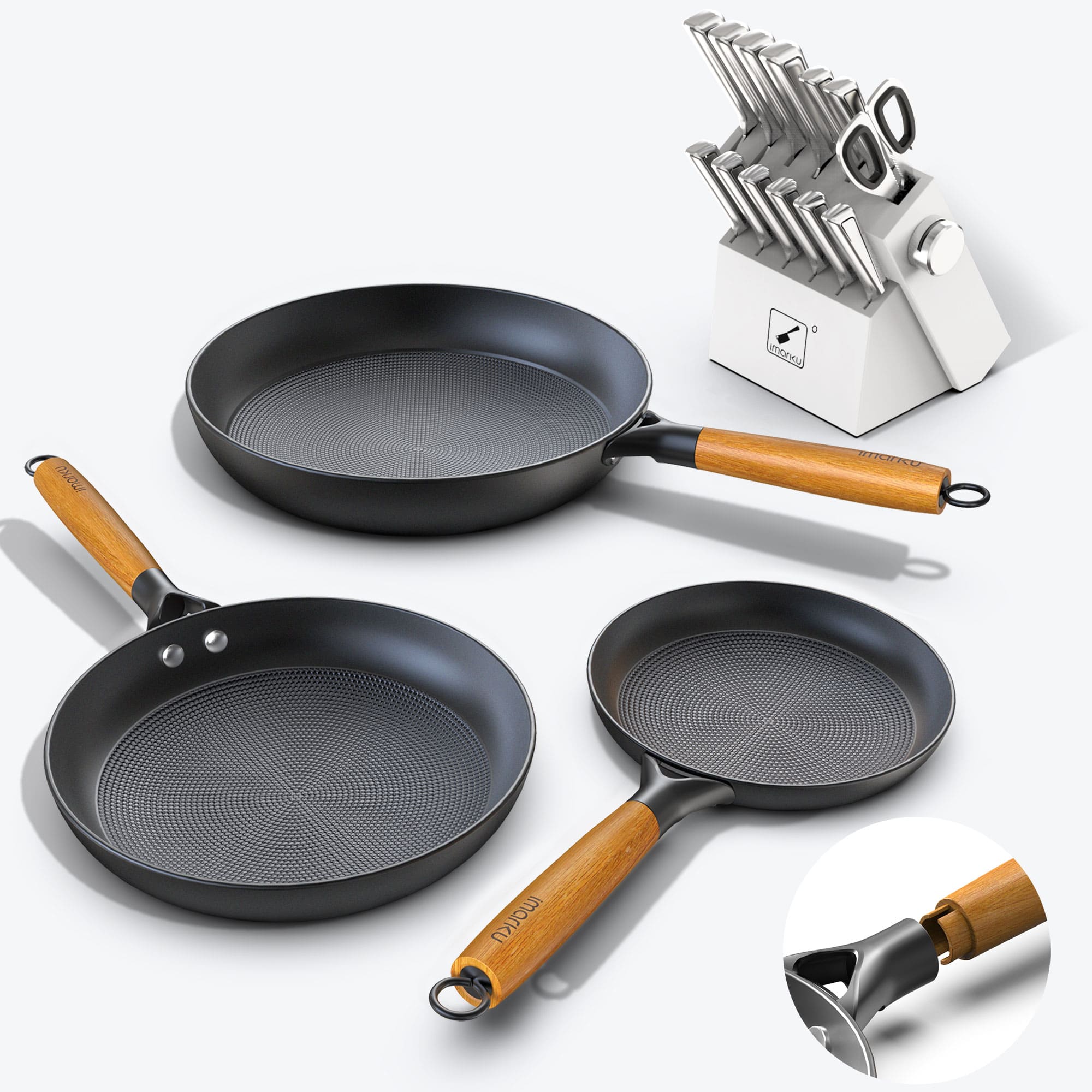 cast iron frying pan and stainless steel knife set bundle