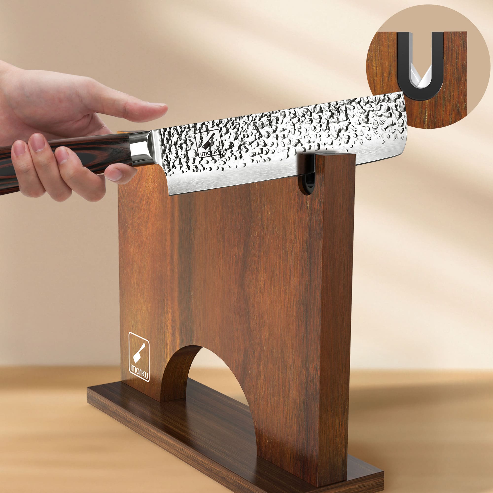 imarku nakiri knife for sharpening on the magnetic knife holder