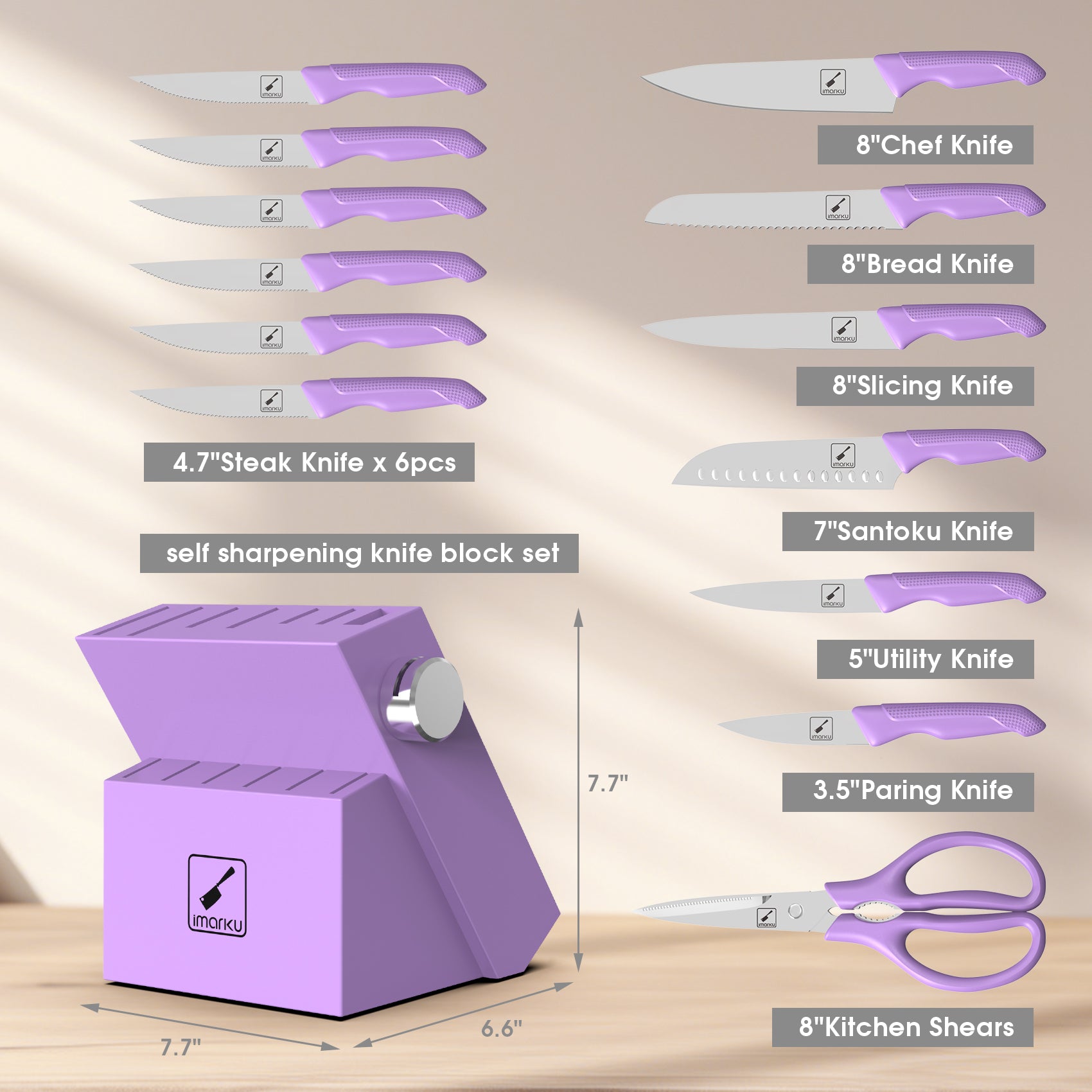 Purple Knife Set with Stainless Steel Blades PP Handles