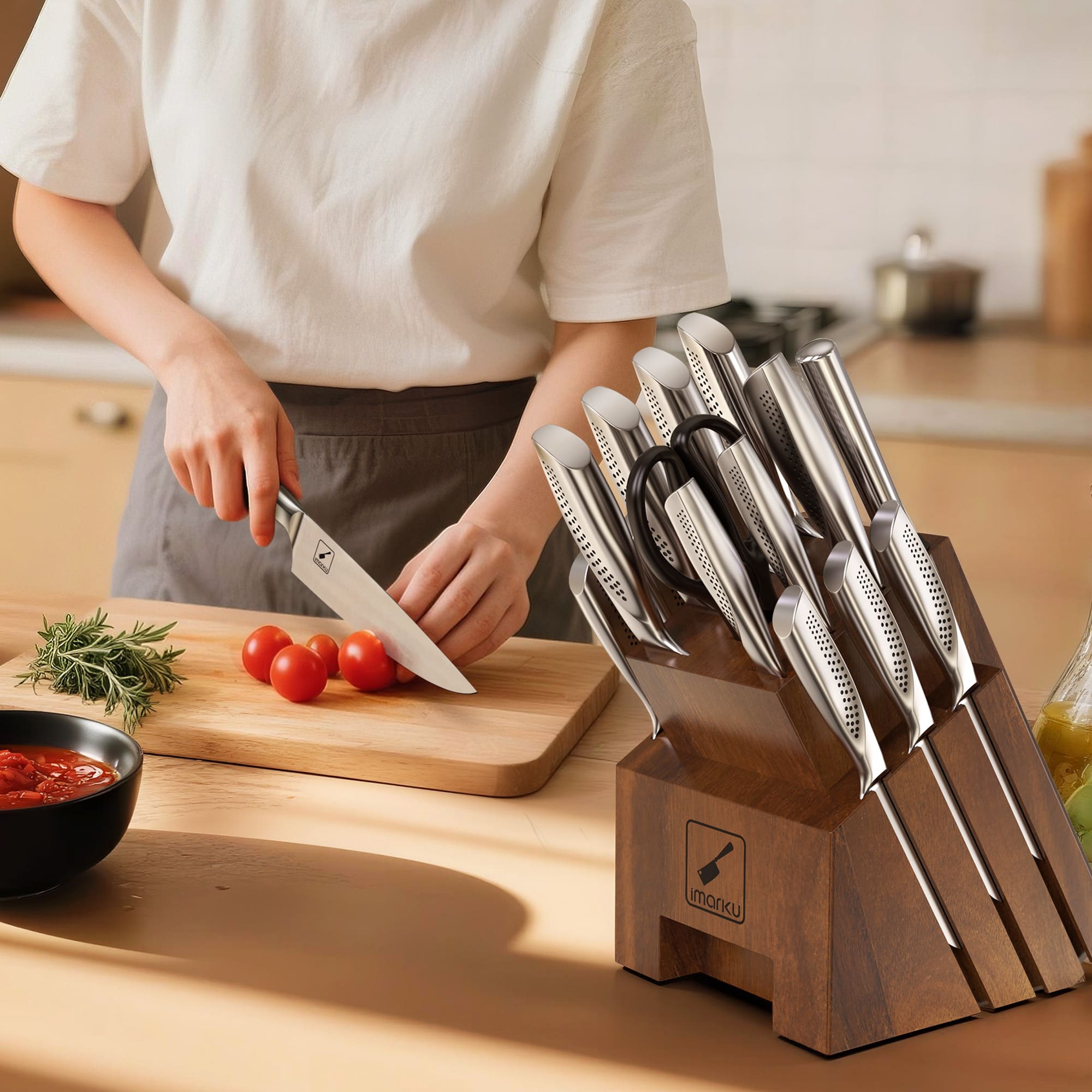 Frying Pan Set with Golden Handle & Ultra Sharp Knife Set - IMARKU