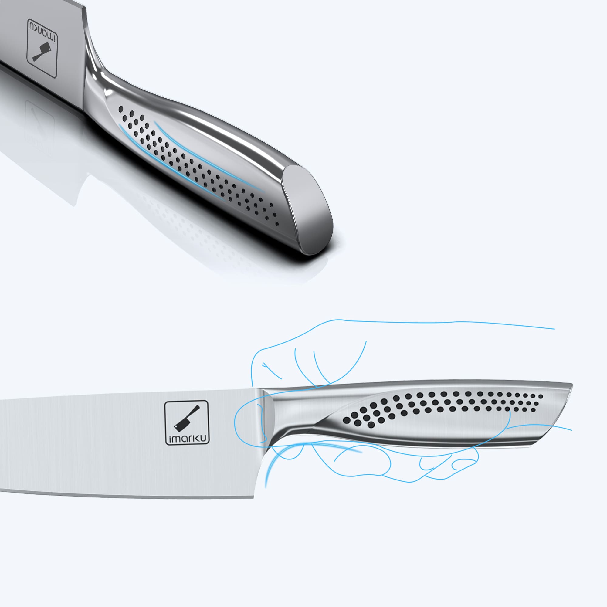 Frying Pan Set with Golden Handle & Ultra Sharp Knife Set - IMARKU