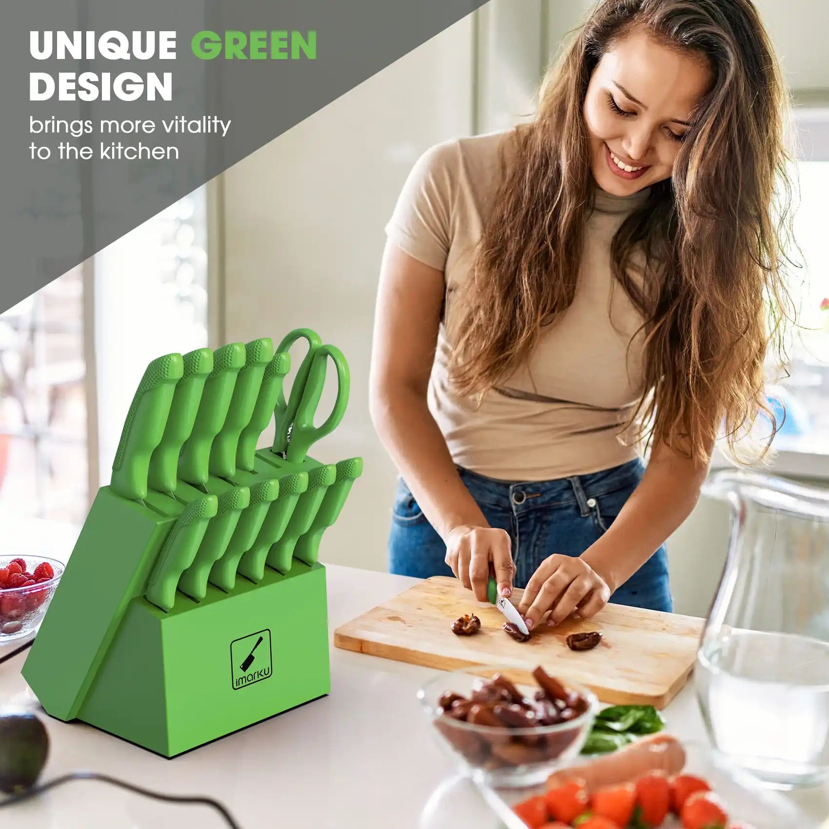 Green Knife Set with Stainless Steel Blades PP Handles - IMARKU