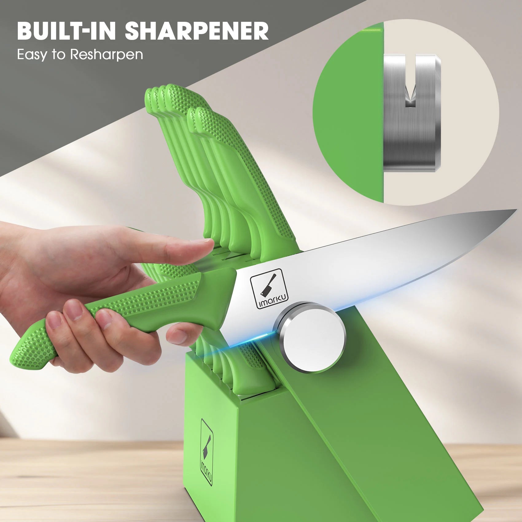 Green Knife Set with Stainless Steel Blades PP Handles - IMARKU