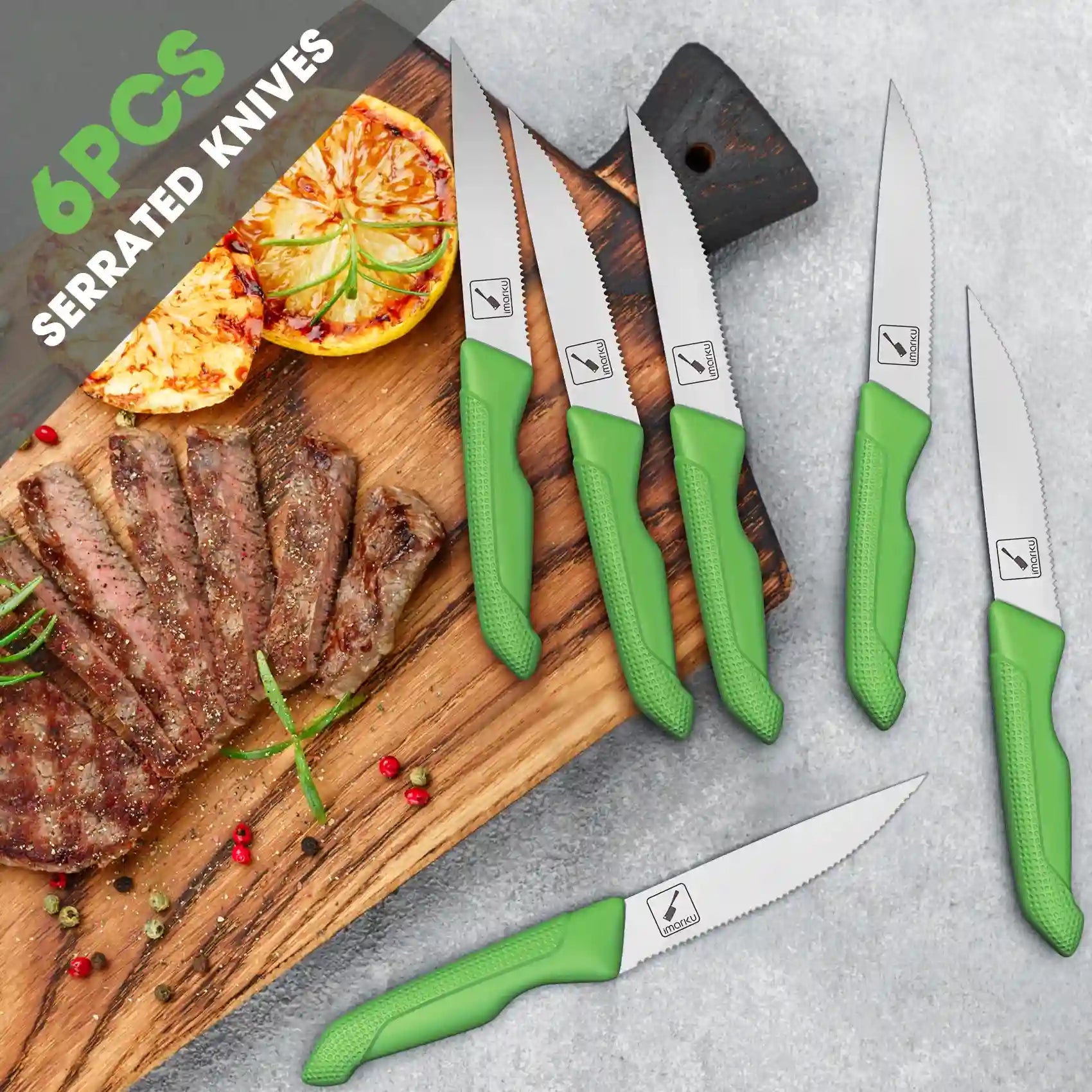 Green Knife Set with Stainless Steel Blades PP Handles - IMARKU