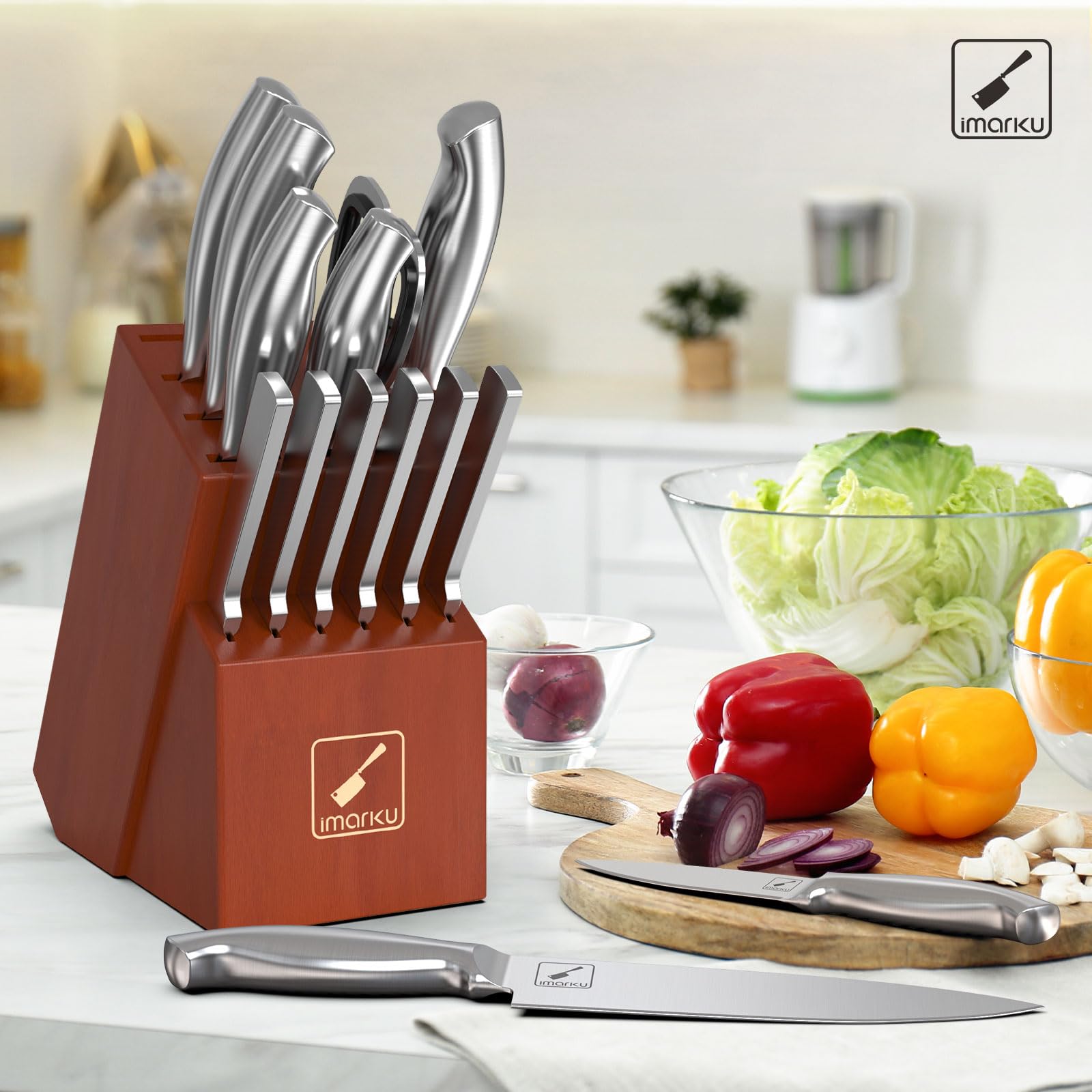 Hammered Premium Stainless Steel Cookware Set and Knife Set Design Bundle - IMARKU