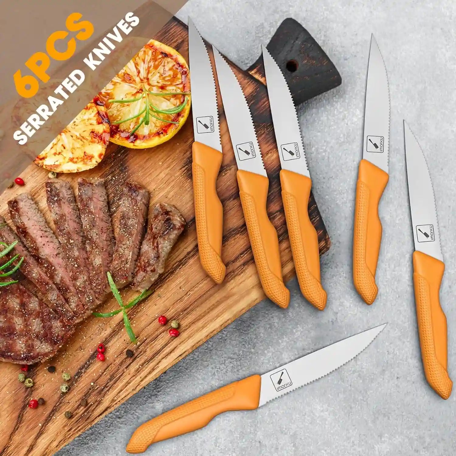 Orange Knife Set with Stainless Steel Blades PP Handles