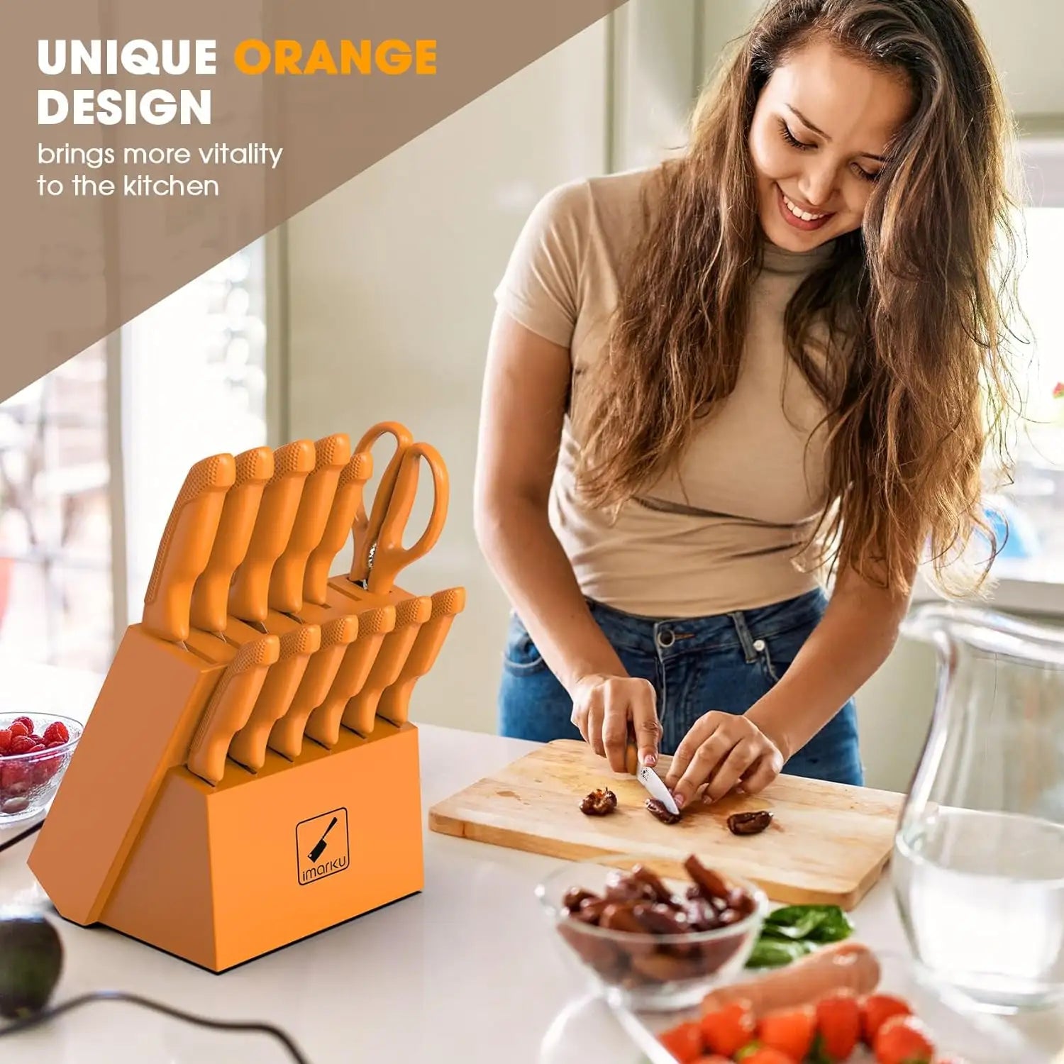 Orange Knife Set with Stainless Steel Blades PP Handles