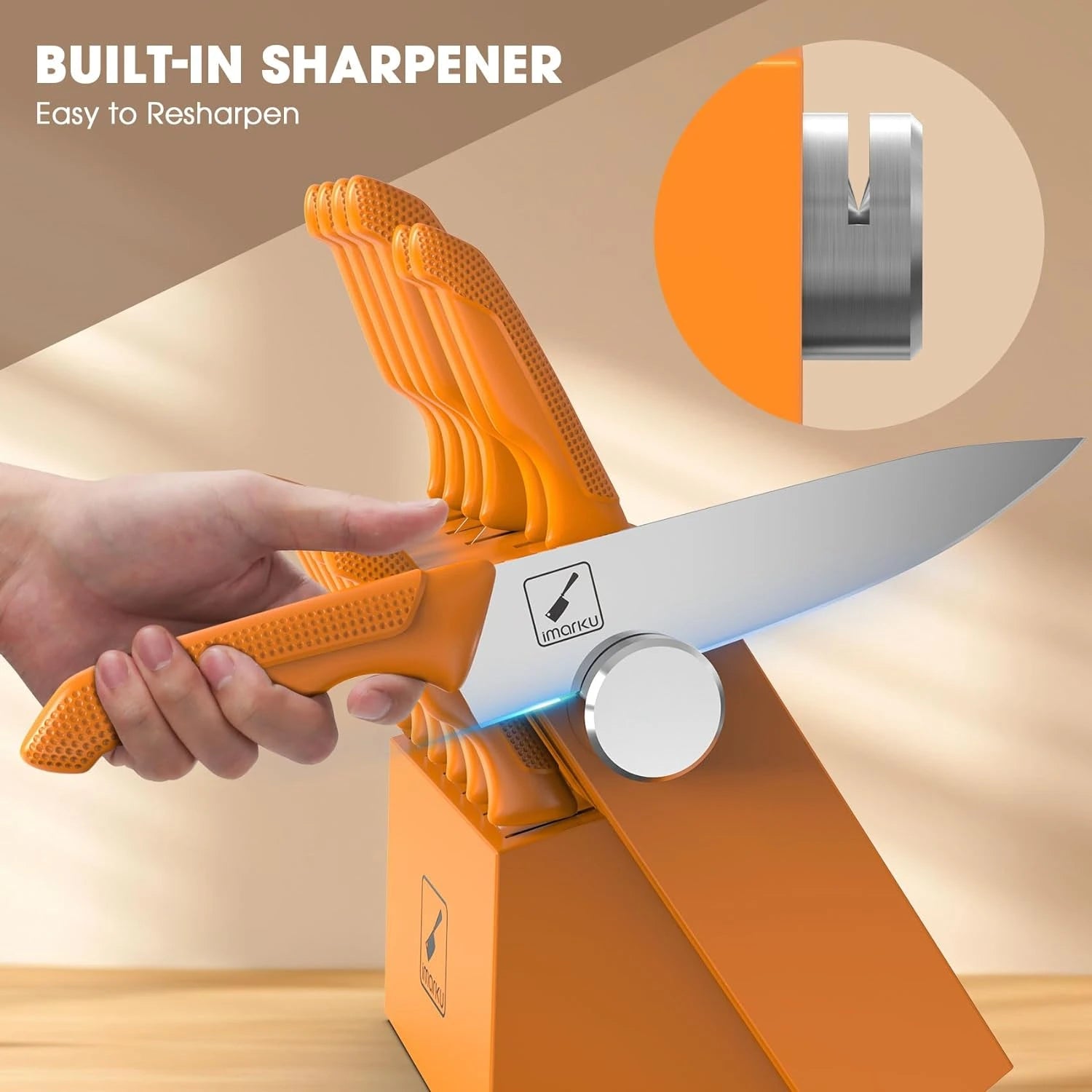 Orange Knife Set with Stainless Steel Blades PP Handles