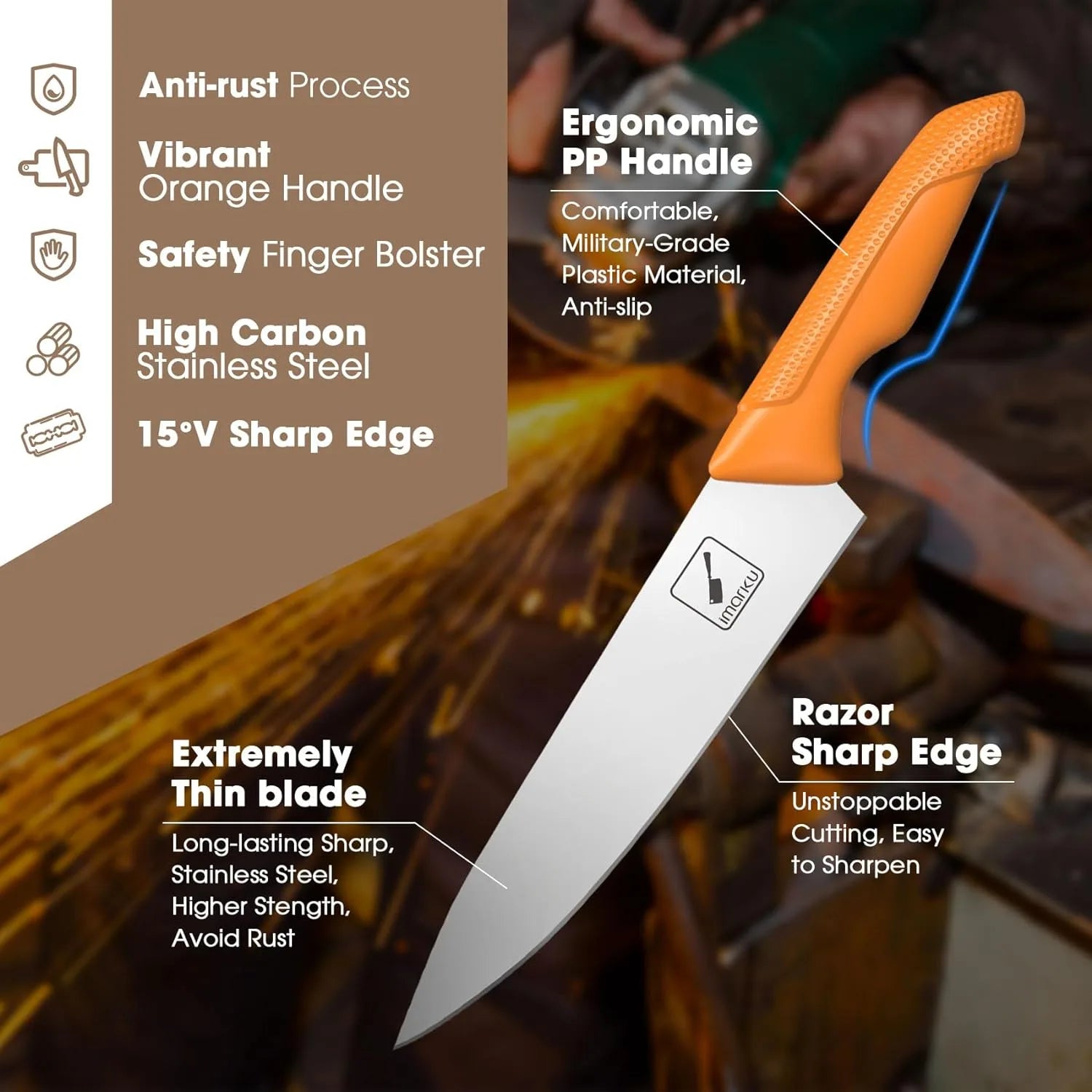 Orange Knife Set with Stainless Steel Blades PP Handles