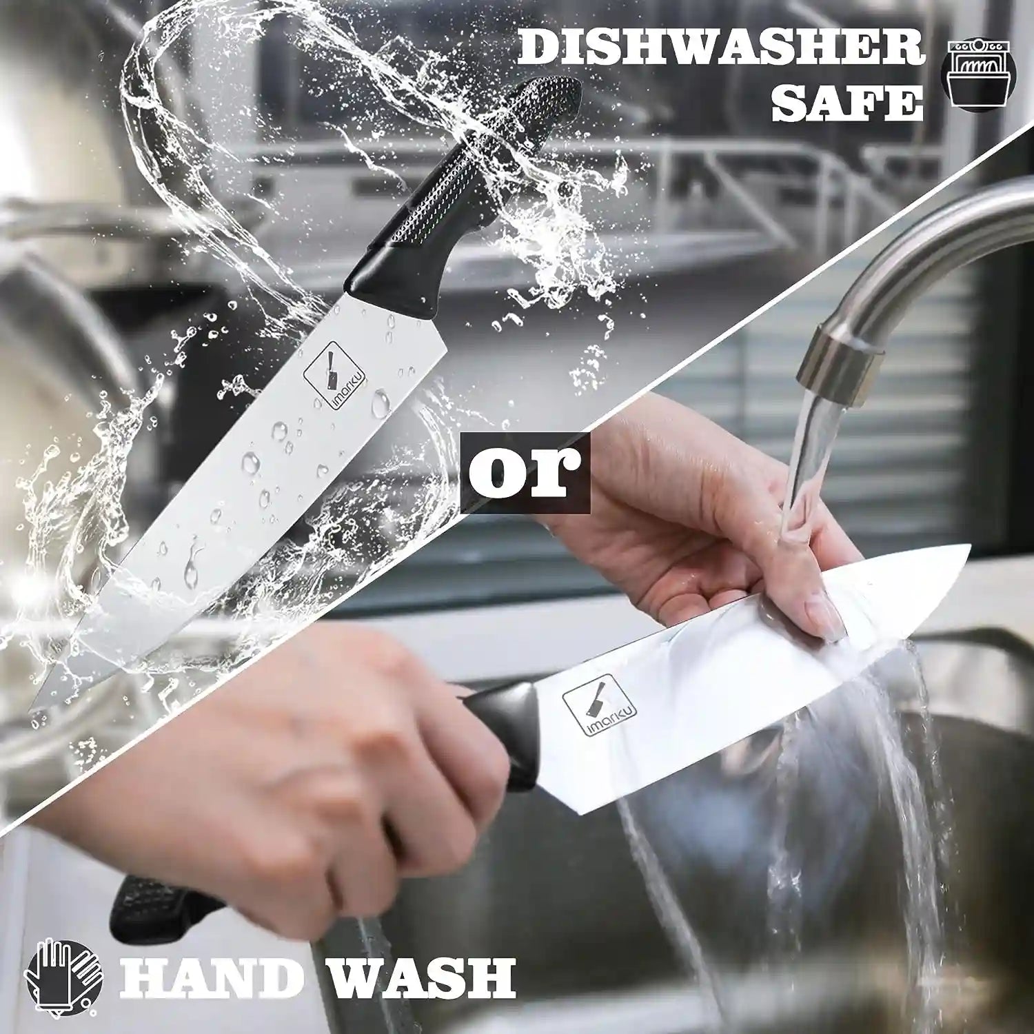 16 Pcs Knife Block Set with Ergonomic Black Handle and Sharpening Rods