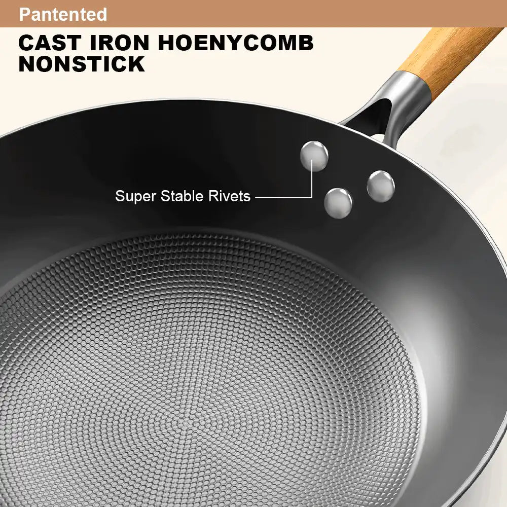 cast iron honeycomb nonstick wok
