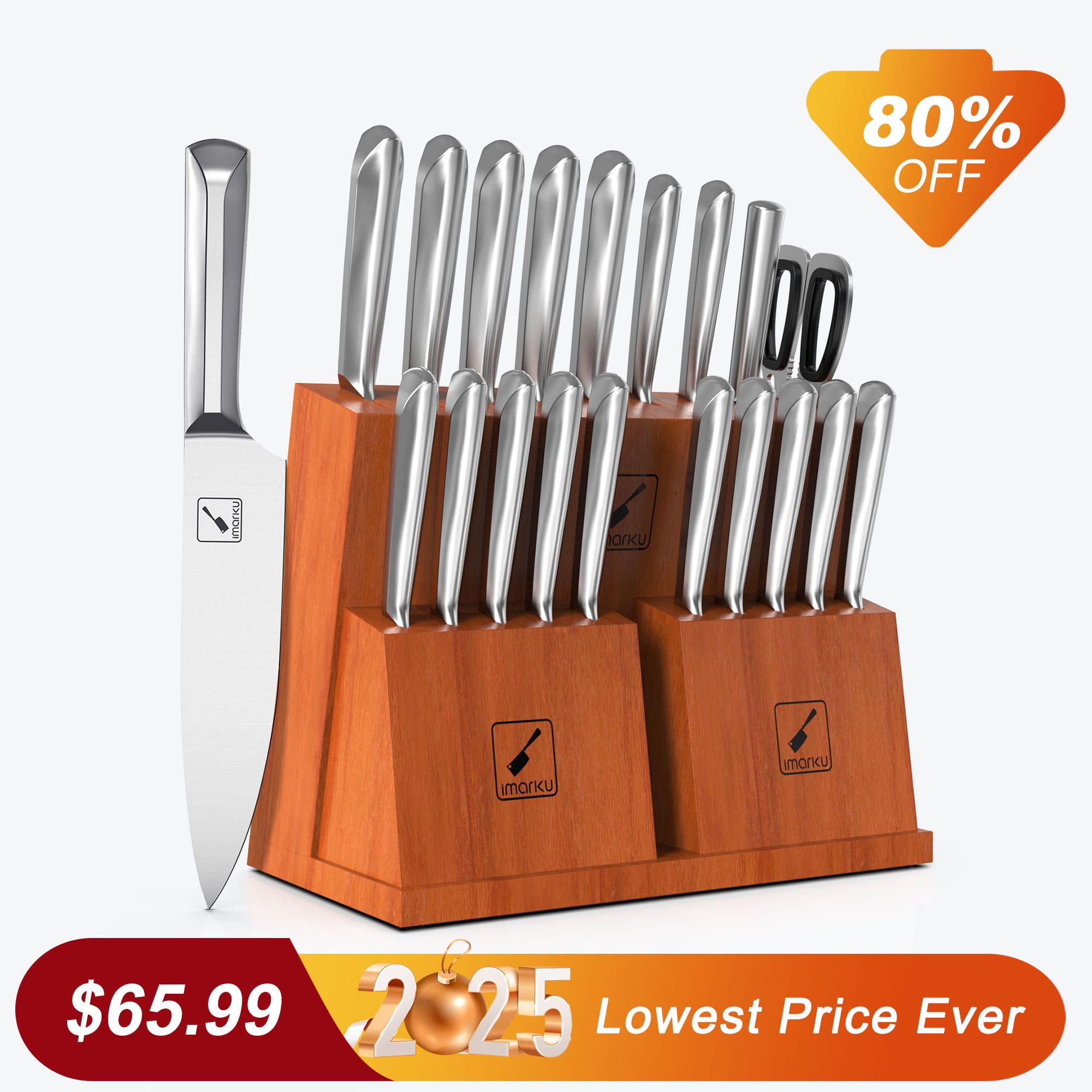imarku 20 piece knife set with stainless steel blades