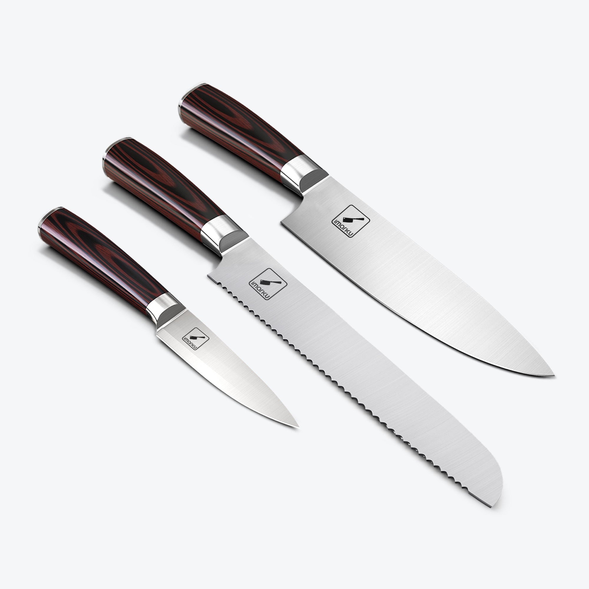imarku 3pc home cooks love knives inckude chef knife and serrated bread knife and paring knife