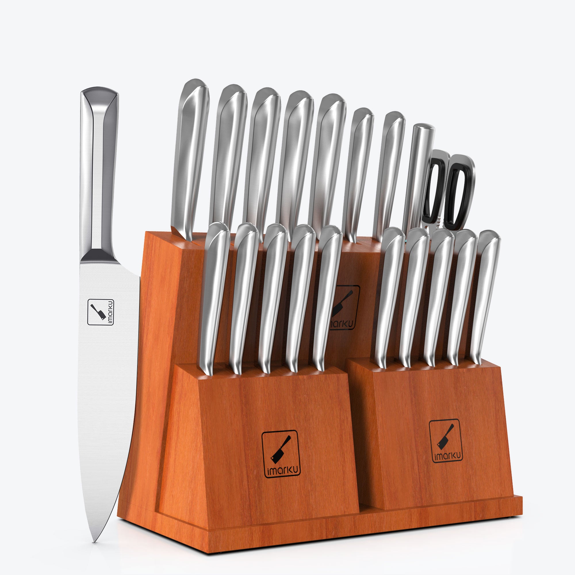imarku 20pc full tange steel knife set with wooden block