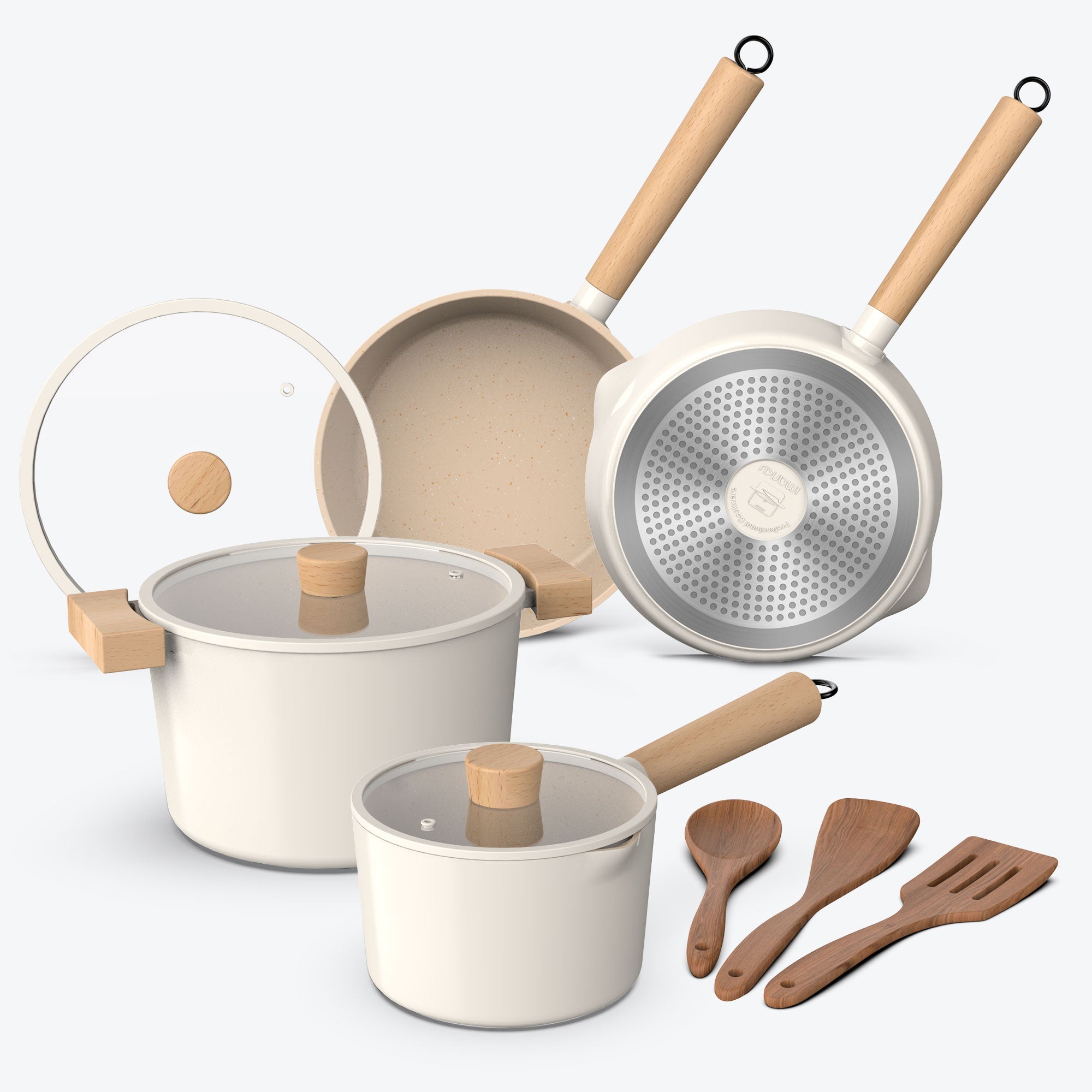 imarku 10 piece white nonstick pans and pots for all stoves