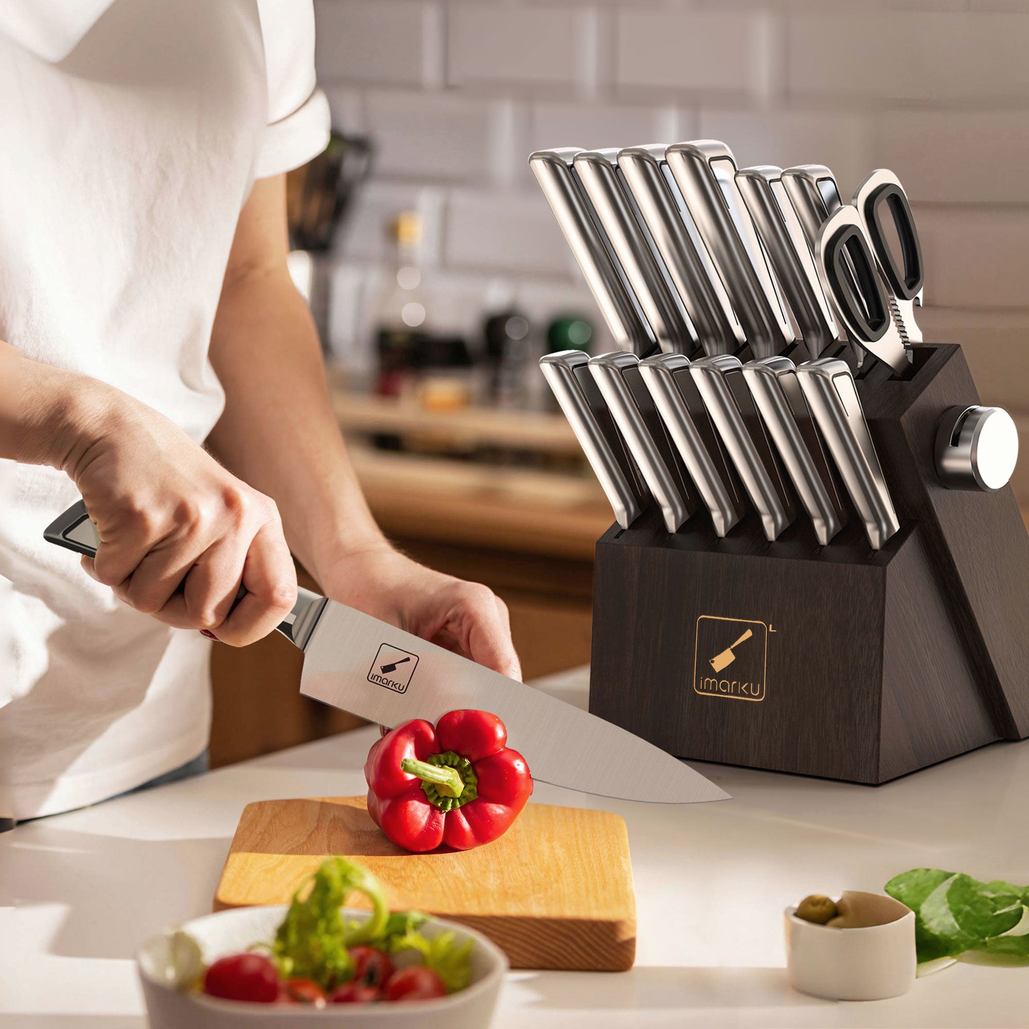 Imarku 14 pcs knife set with built-in sharpener