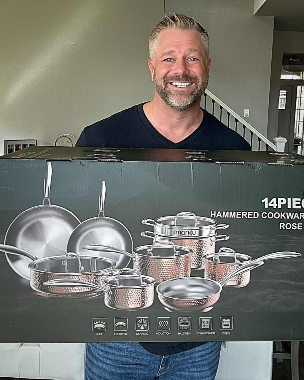 imarku 14 piece hammered design stainless steel cookware set for chef