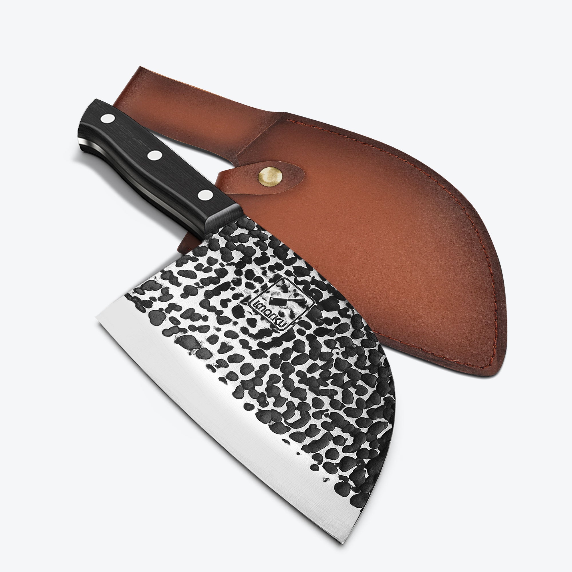 imarku hammered design butcher knife with sheath