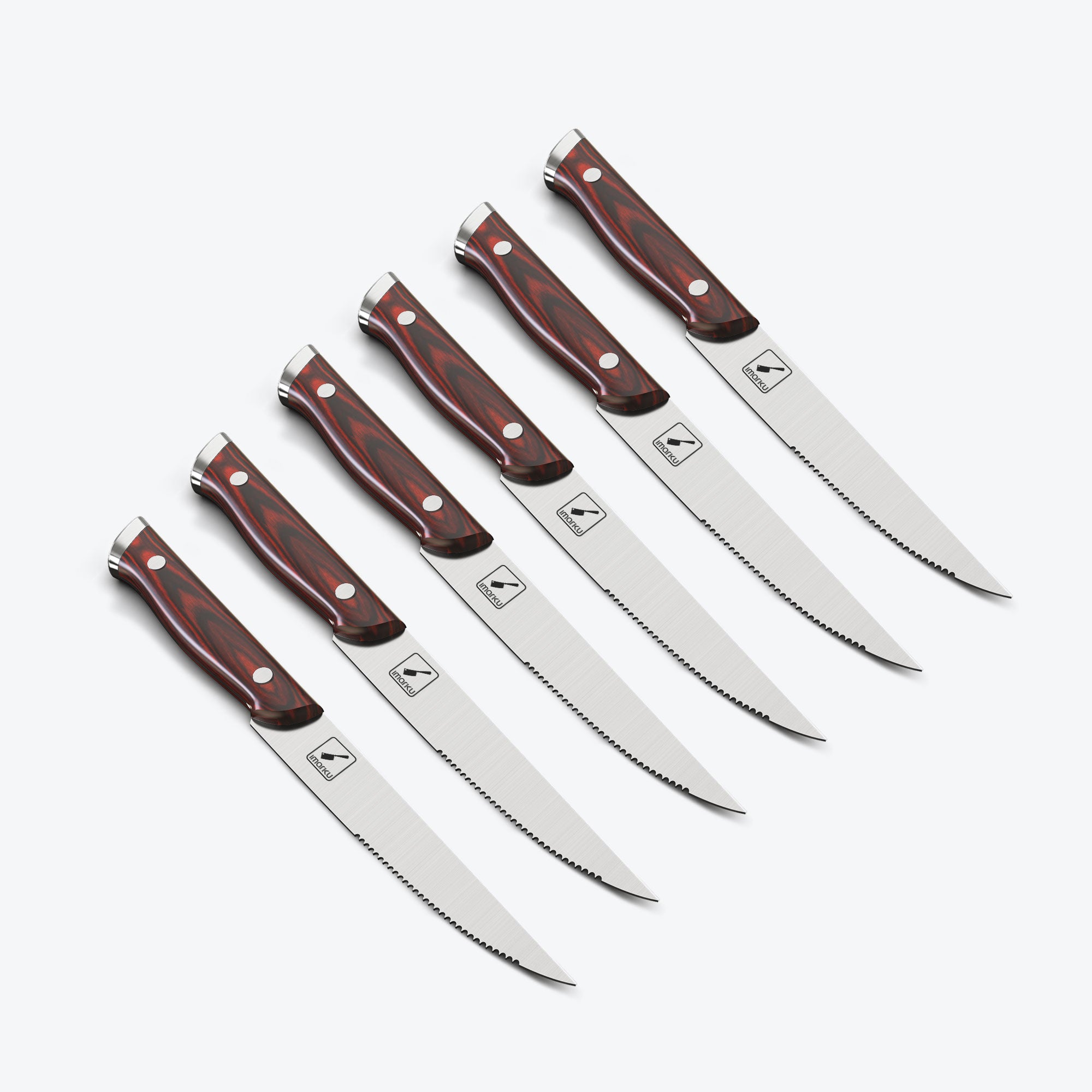 imarku 6pc serrated steak knives with wooden handle