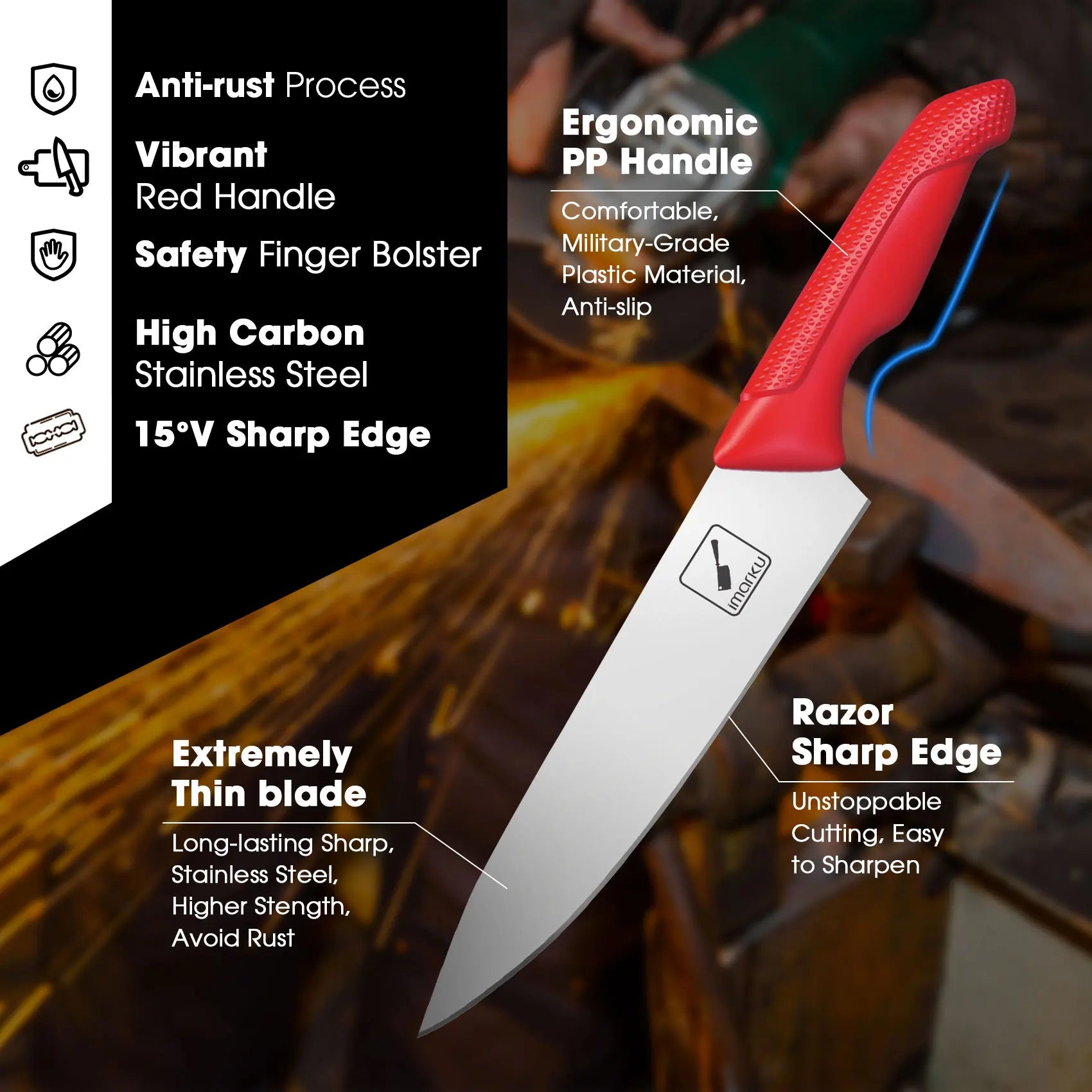 imarku anti-slip and comfortable design handle knives