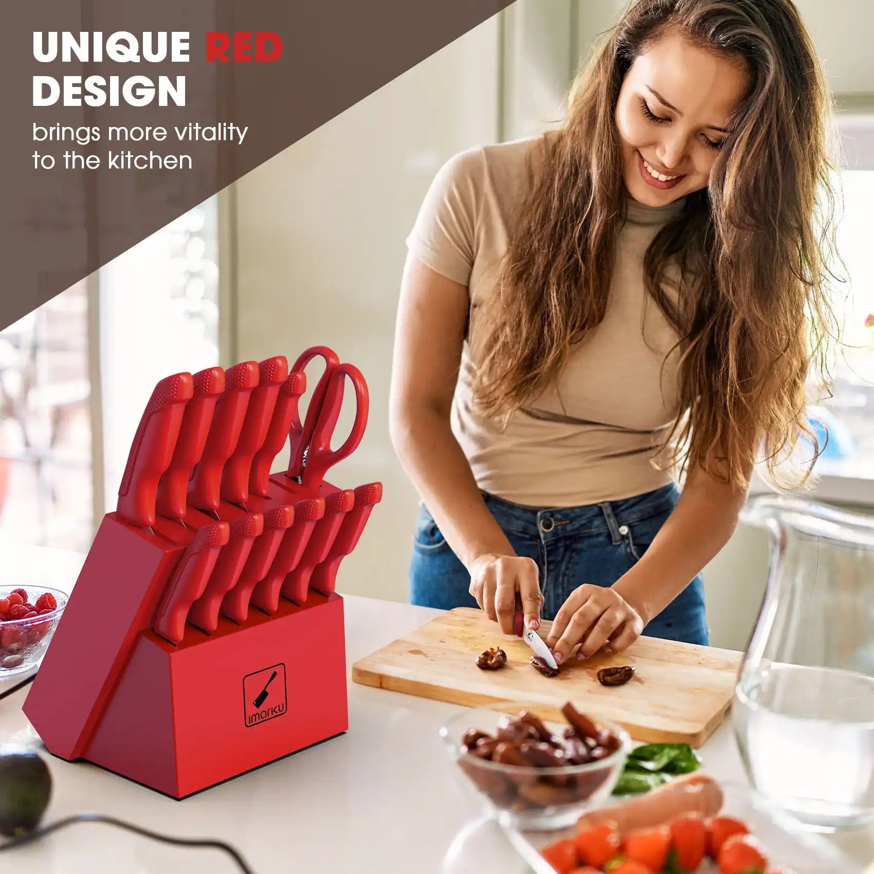 Red Knife Set with Stainless Steel Blades PP Handles