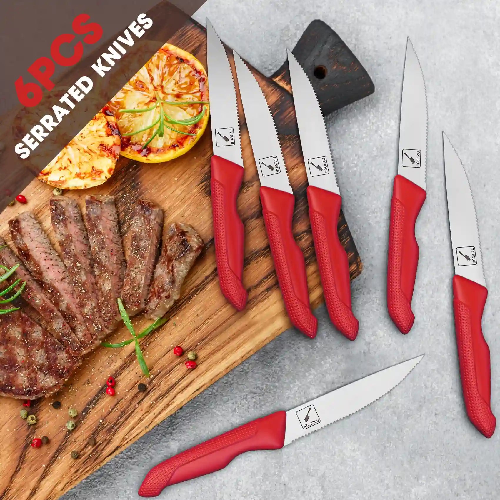 Red Knife Set with Stainless Steel Blades PP Handles