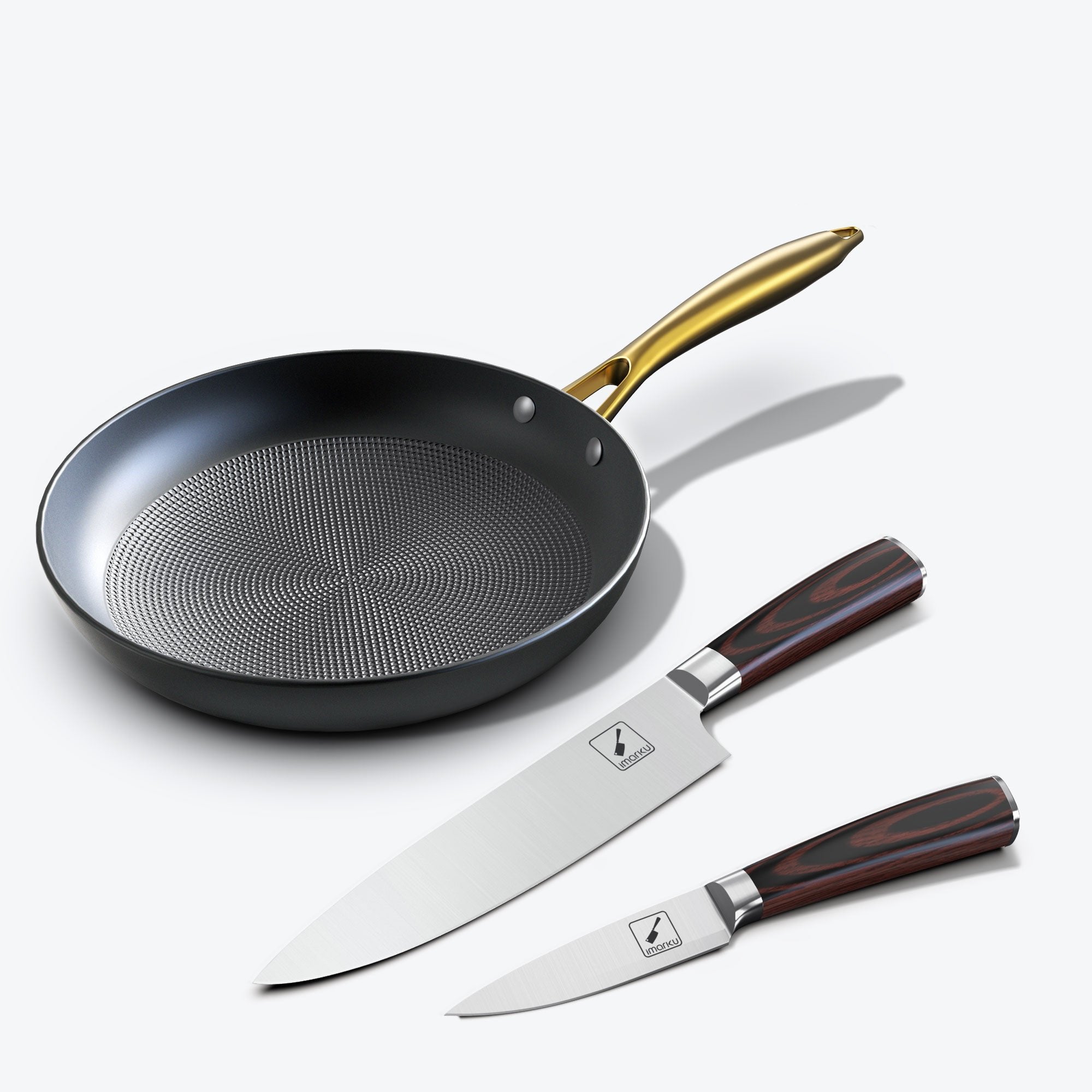 imarku kitchen starter set including honeycomb nonstick pan with chef knife and paring knife