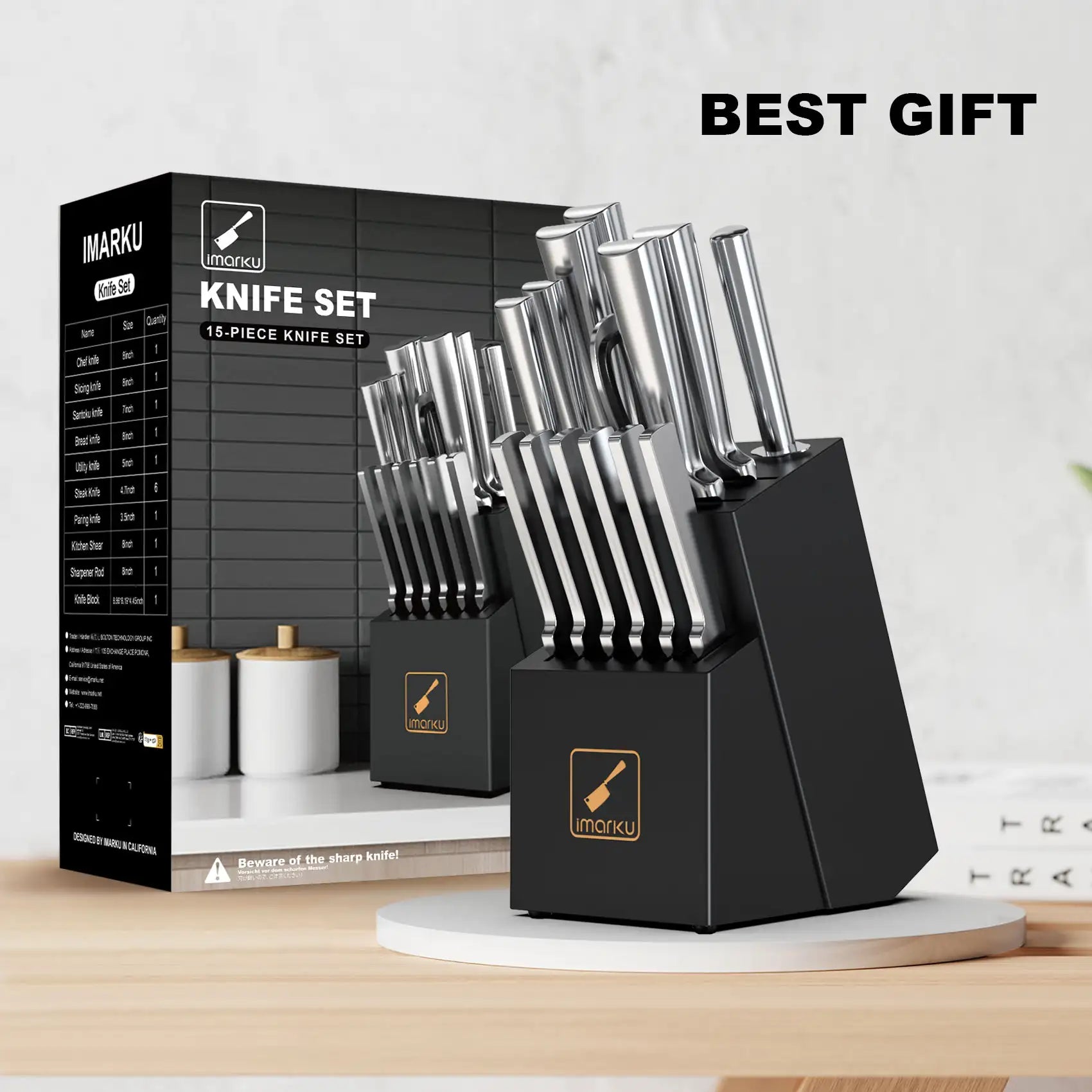 15 Pcs Japanese Knife Set Dishwasher Safe Kitchen Knife Set with Block