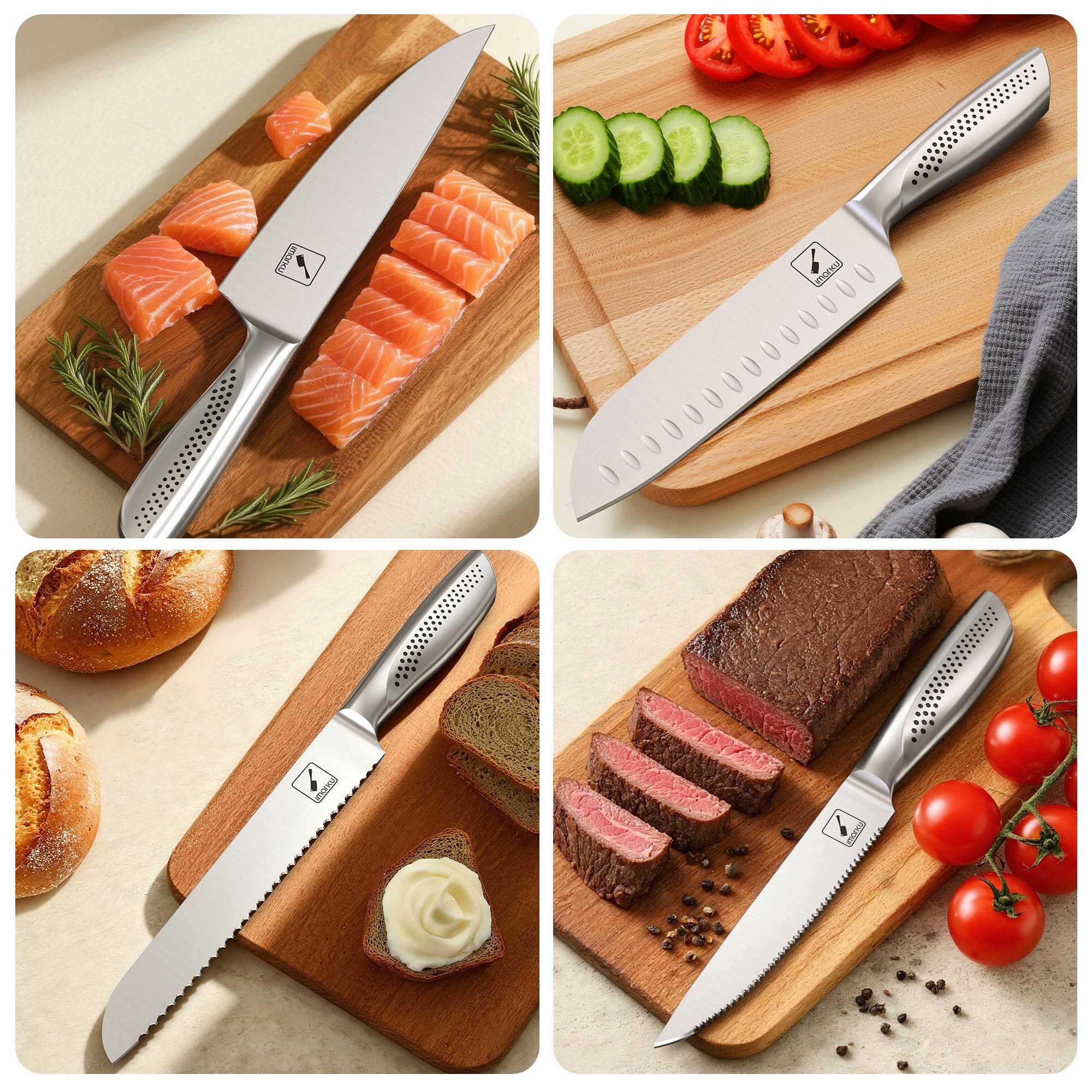 Japanese Kitchen Knife Block Set with Dotted Non - slip Ergonomic Handle - IMARKU