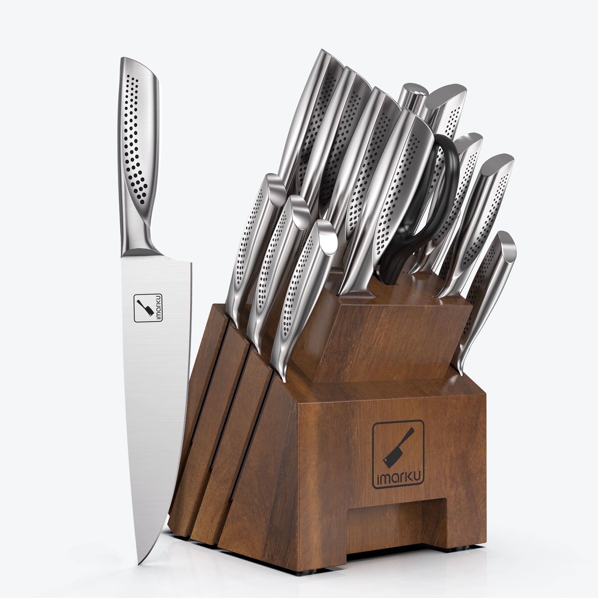Japanese Kitchen Knife Block Set with Dotted Non - slip Ergonomic Handle - IMARKU