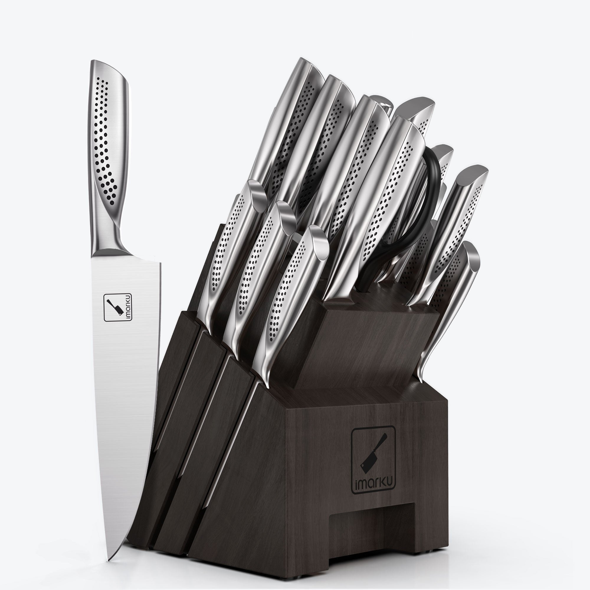 Japanese Kitchen Knife Block Set with Dotted Non - slip Ergonomic Handle - IMARKU