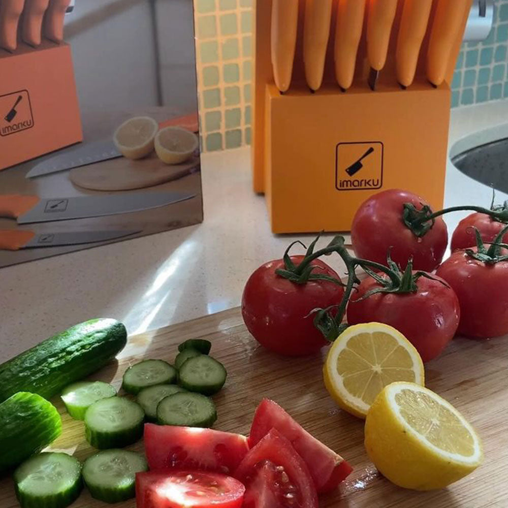Orange Knife Set with Stainless Steel Blades PP Handles