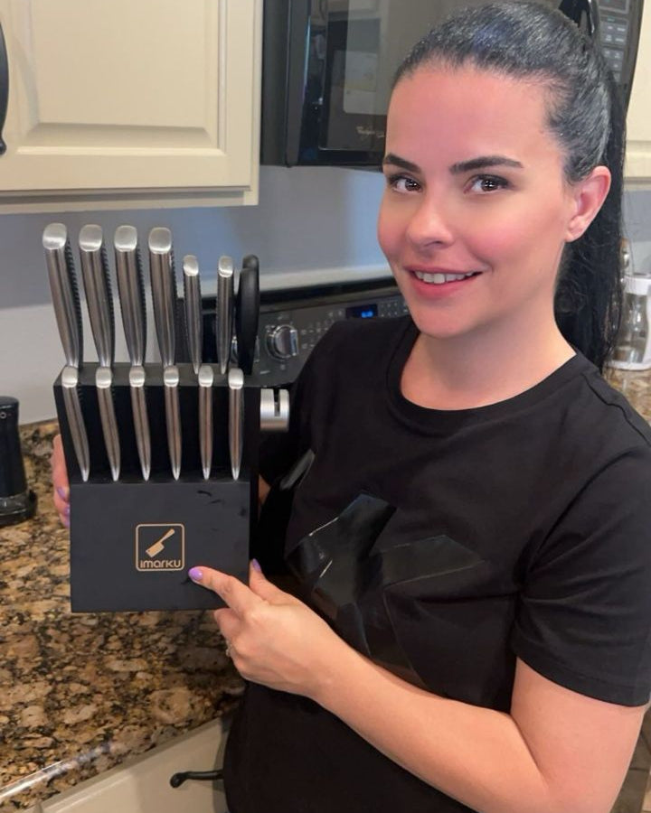 imarku 14-piece ultra-sharp black knife block set with built-in sharpener