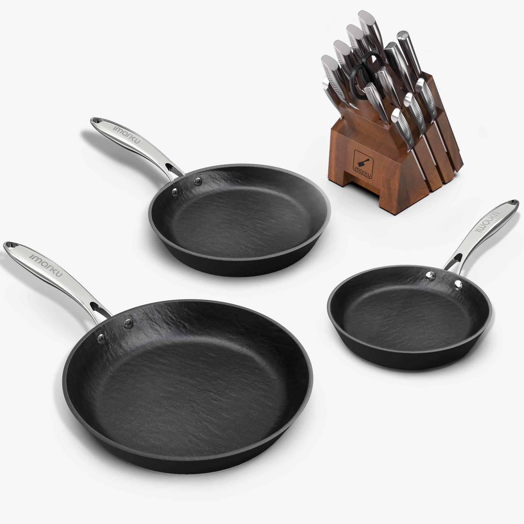Marbled Design Nonstick Frying Pan & High Carbon Stainless Steel Knife Set - IMARKU