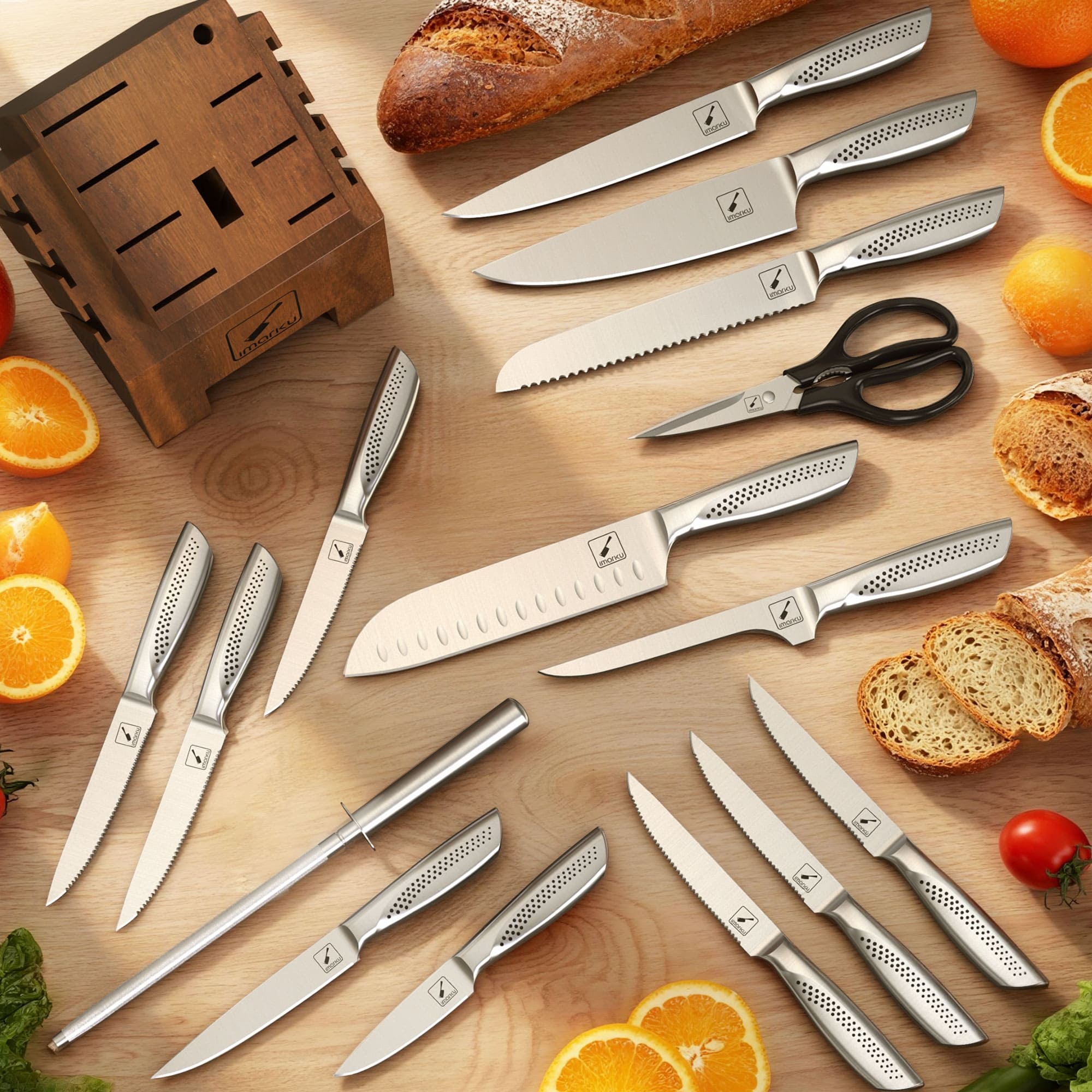 Nonstick Frying Pan Set with Golden Glass Lids & Ultra Sharp Knife Set - IMARKU