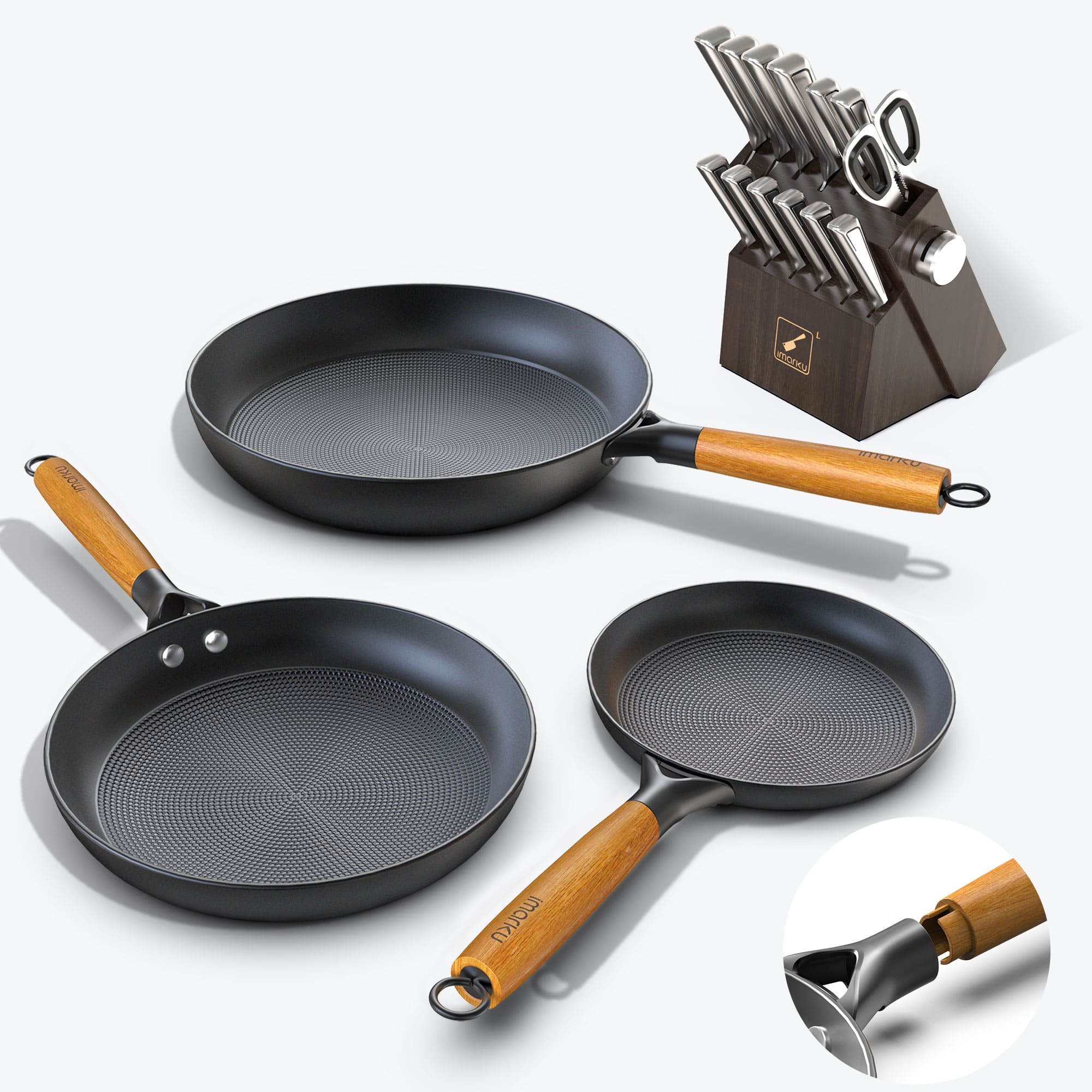 nonstick frying pan and stainless steel knife set bundle