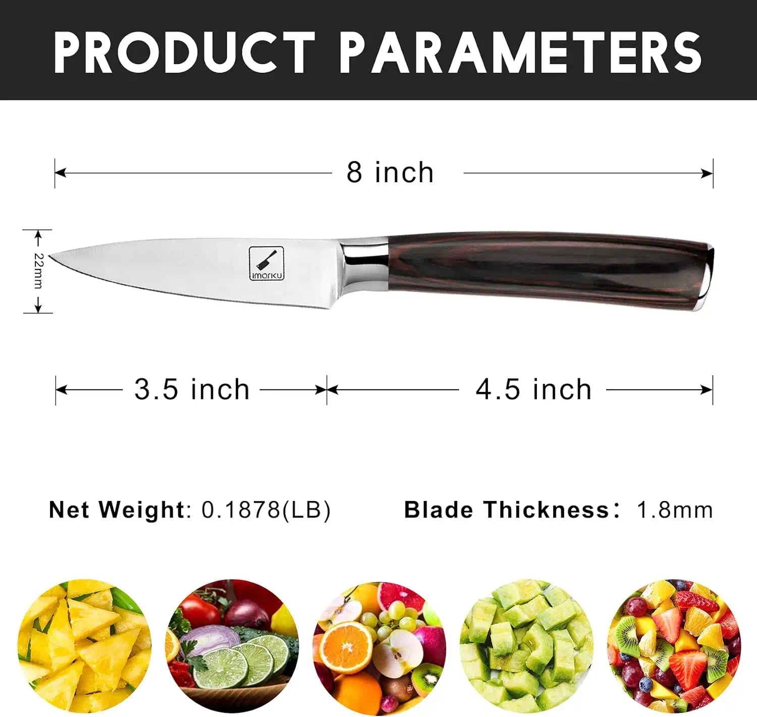 Imarku Paring Knife 3.5'' Stainless Steel Fruit Knife for Peeling