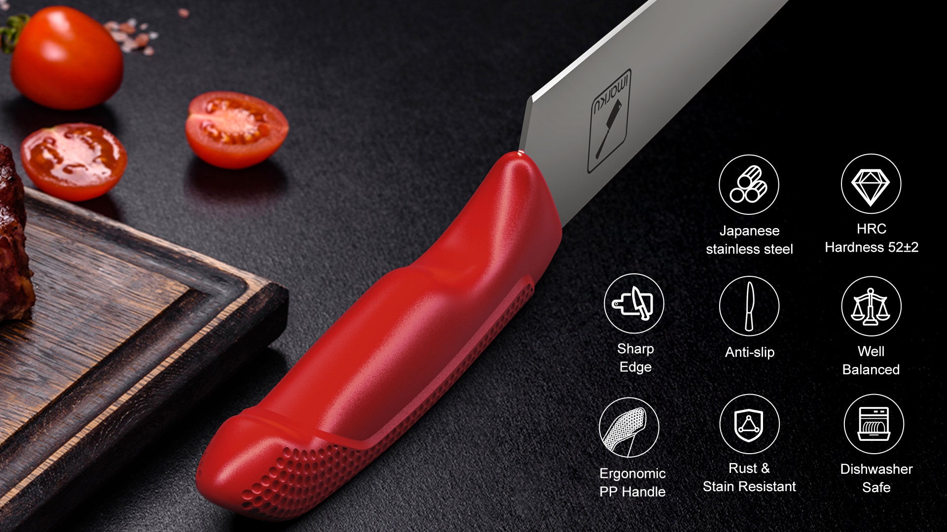 red knife set with Japanese stainless steel