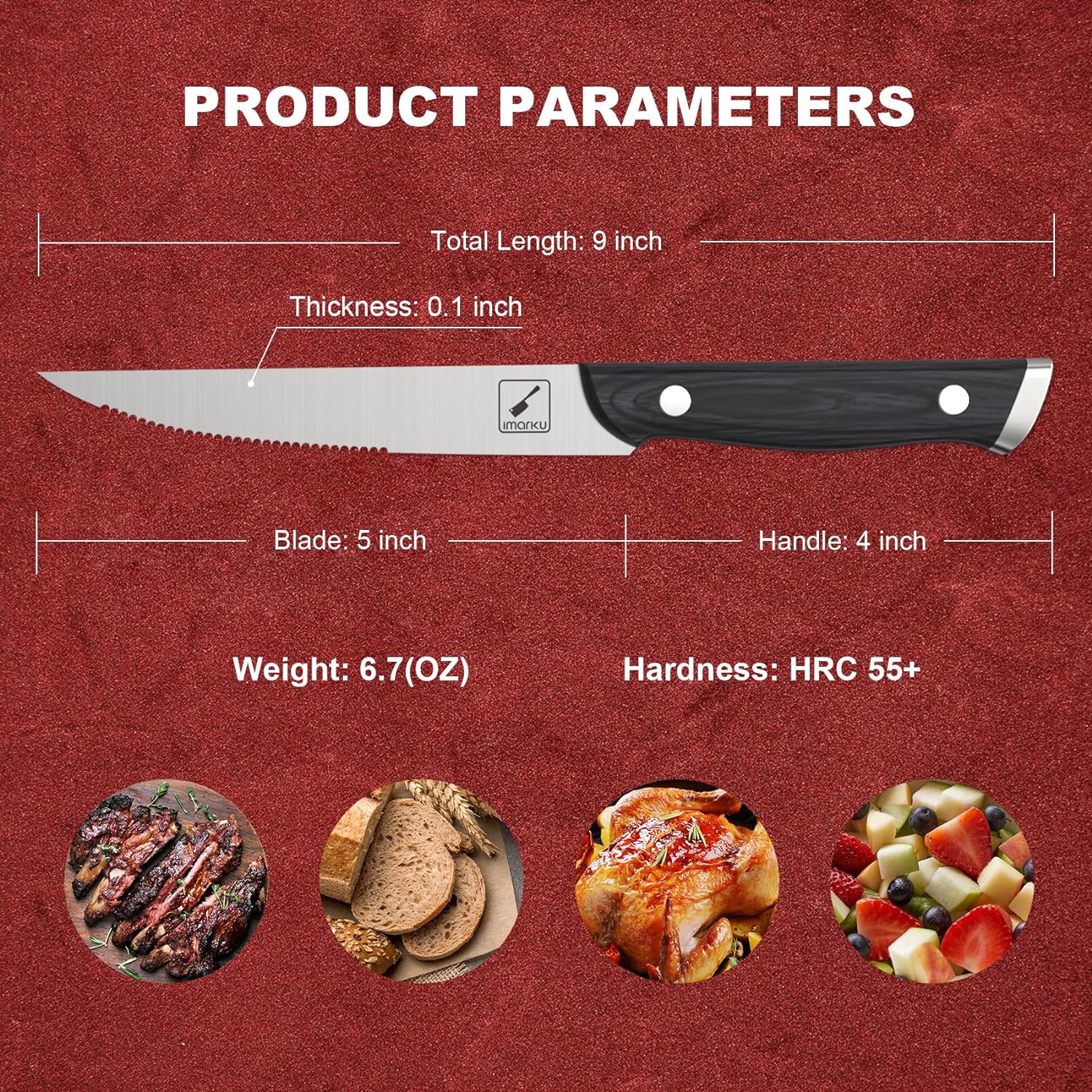 Stainless Steel Serreated Steak Knife Set Black Painted Wood 5" Imarku - IMARKU