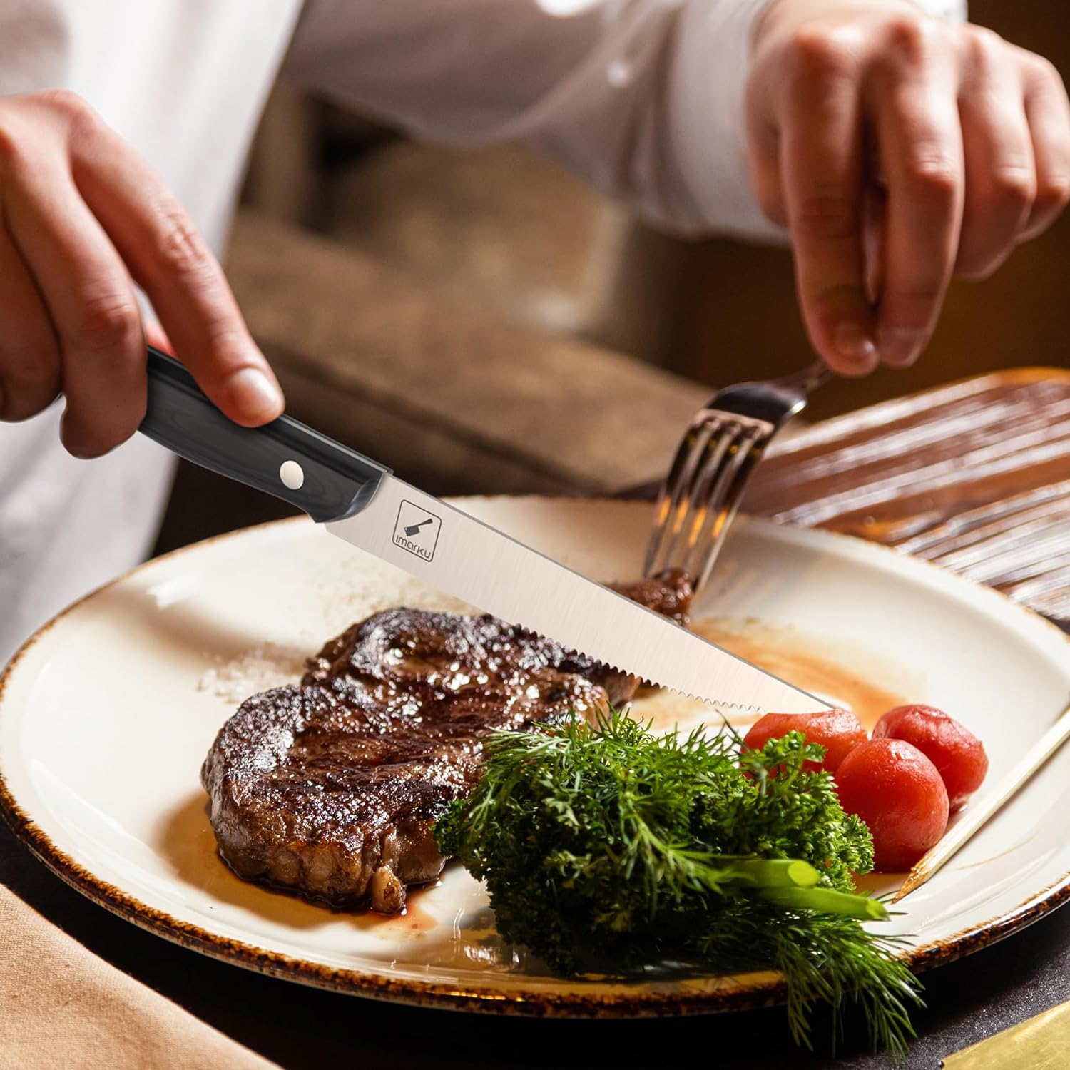 Stainless Steel Serreated Steak Knife Set Black Painted Wood 5" Imarku - IMARKU