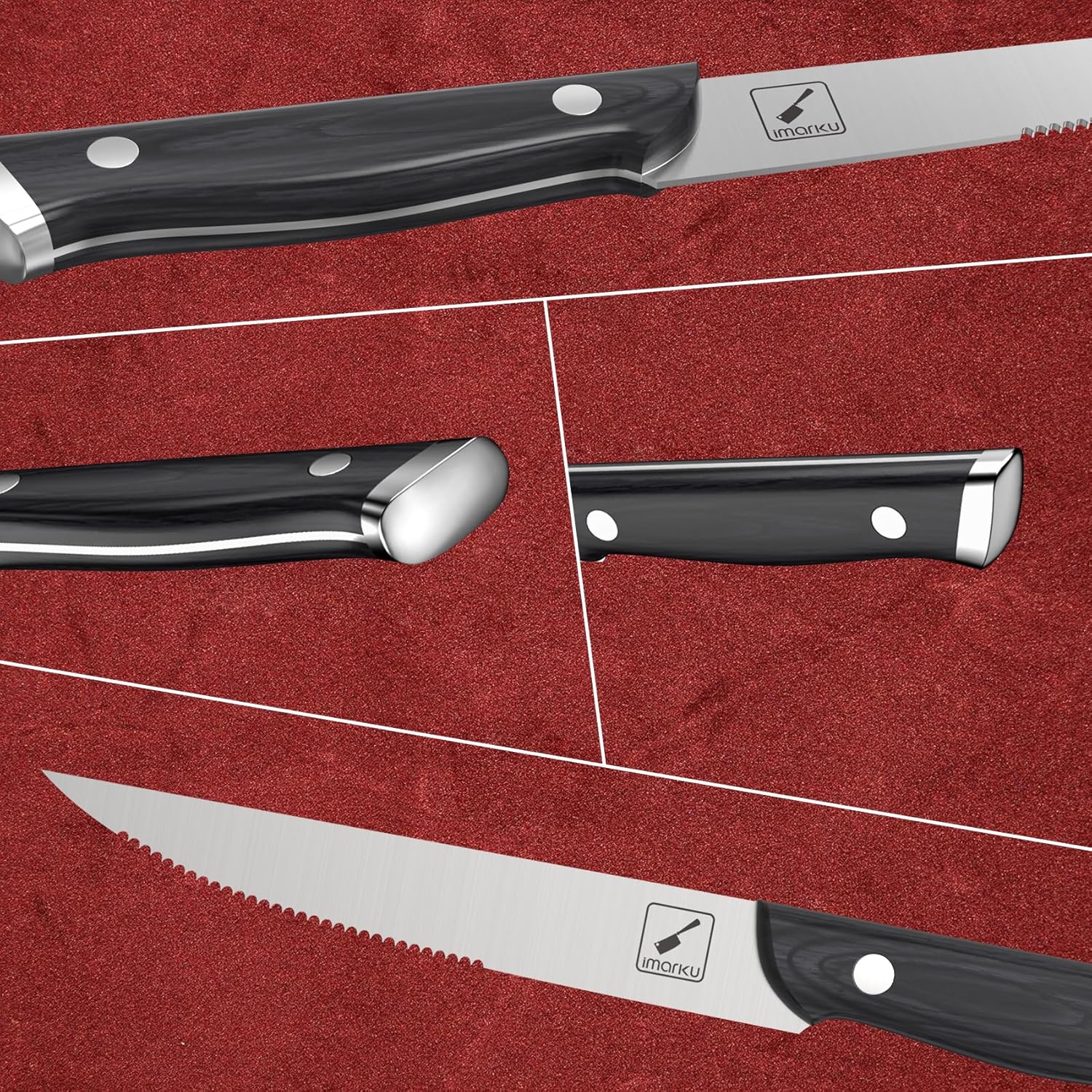 Stainless Steel Serreated Steak Knife Set Black Painted Wood 5" Imarku - IMARKU